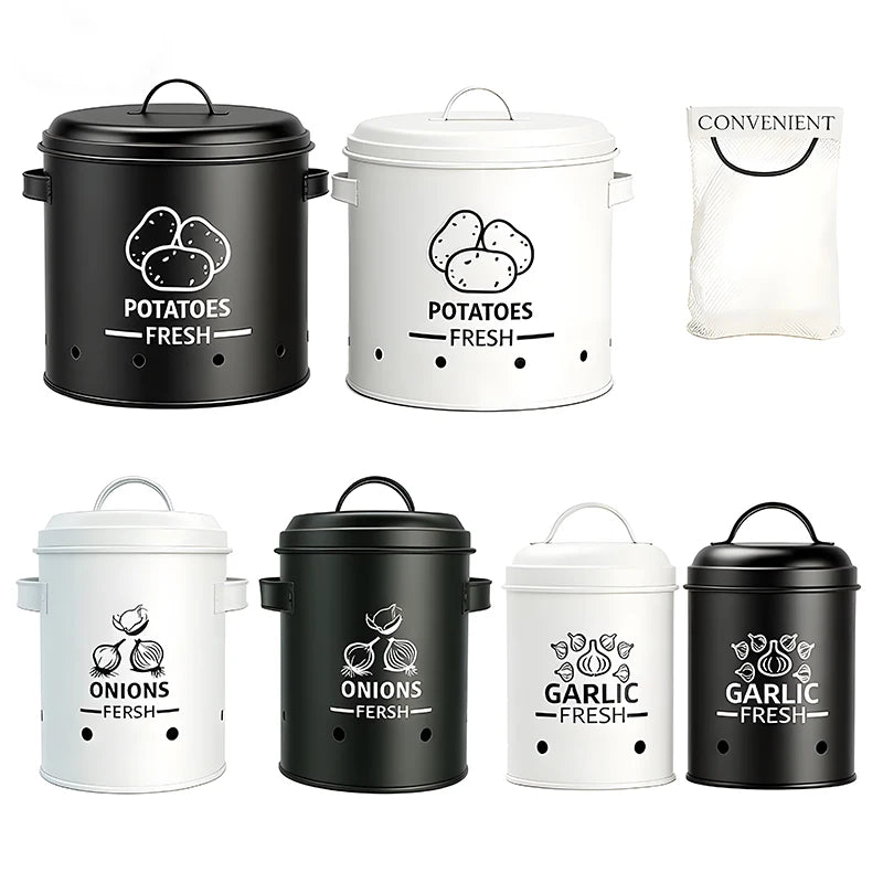 Metal Potato Onion Garlic Storage Containers With Secure Airflow Lids