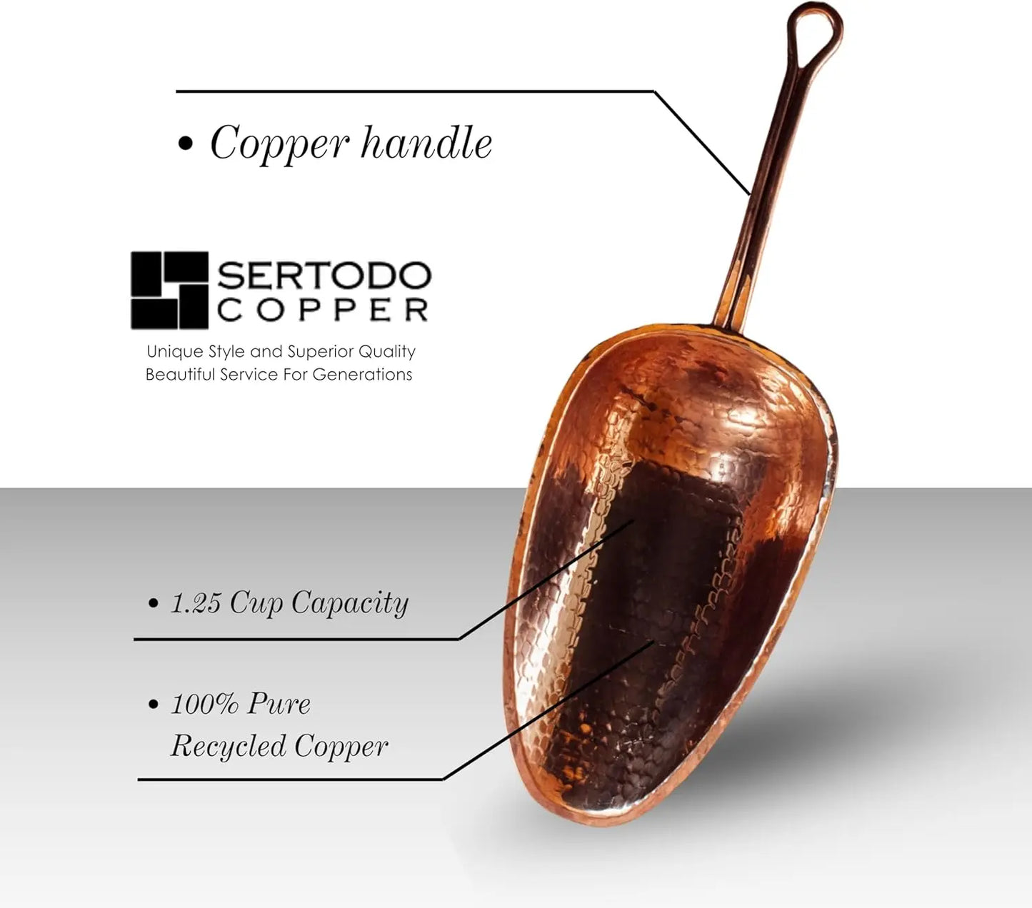 Pure Copper Hammered Scoop For Kitchen Utensils And Dry Goods