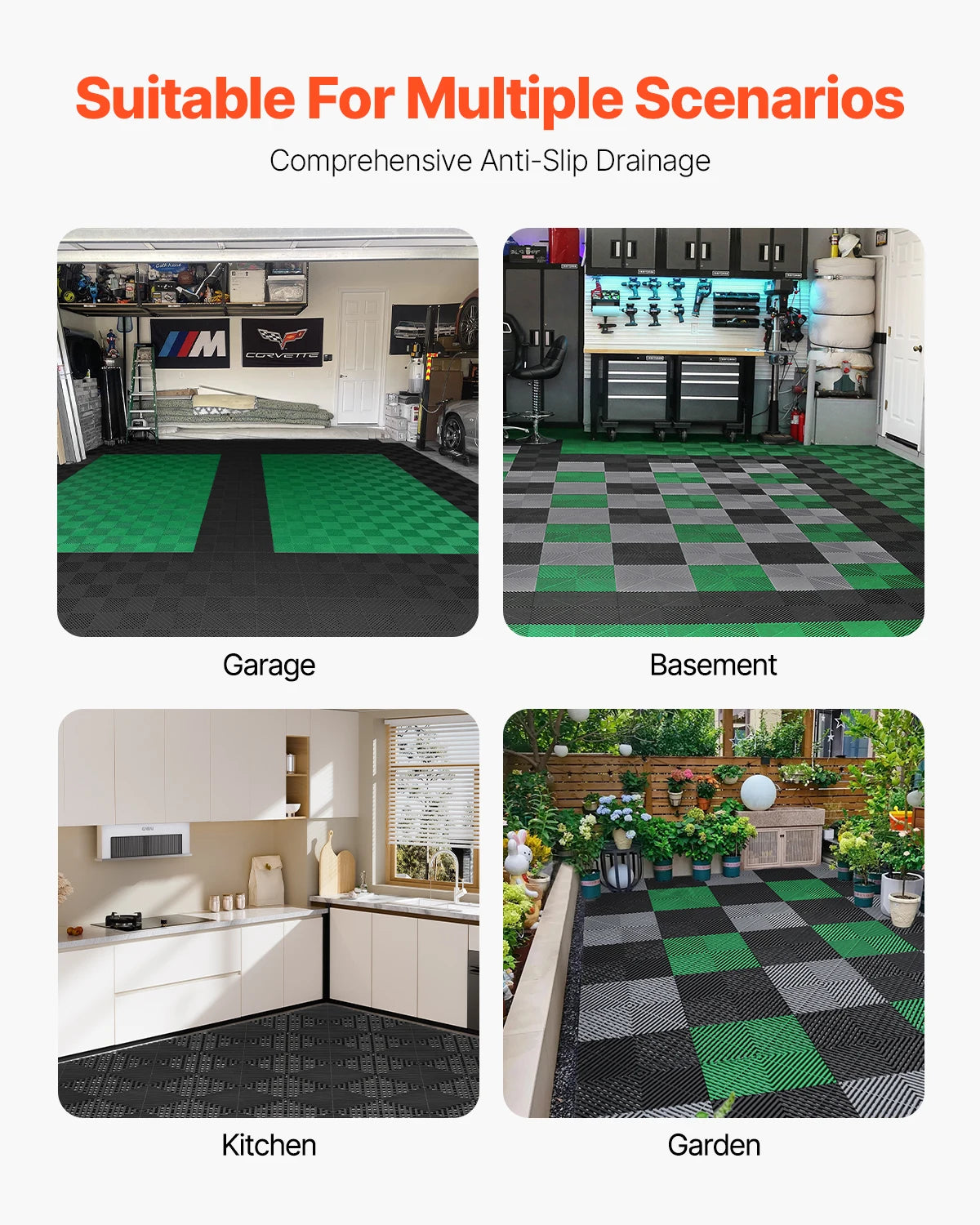 SucceBuy Interlocking Drainage Mat Non Slip PP Floor Tile Shower Mat