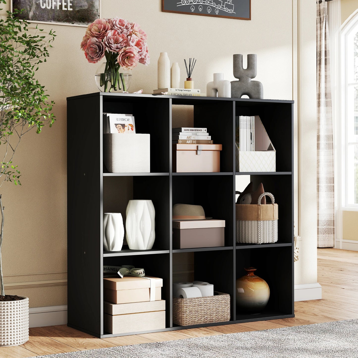 JHK 9 Cube Wood Storage Organizer Bookcase For Living Room