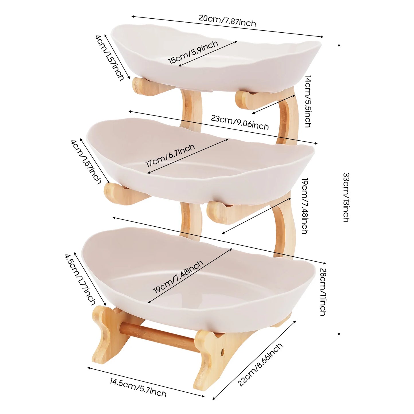 3-Tier Bamboo Wood Fruit Plate Stand for Parties and Desserts