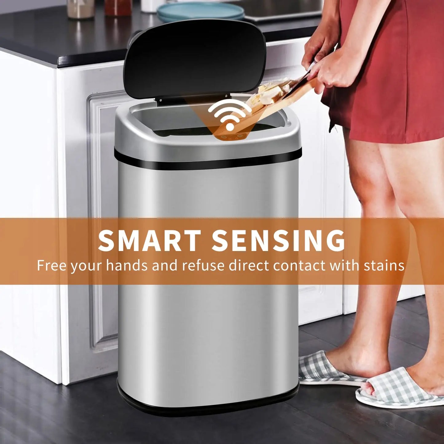 Stainless Steel Touchless Trash Can With Motion Sensor