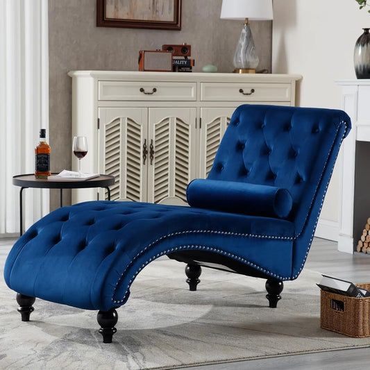 Velvet Chaise Lounge Indoor,Button-Tufted Upholstered Chaise Lounge Chair with Pillow for Bedroom Living Room, Customized