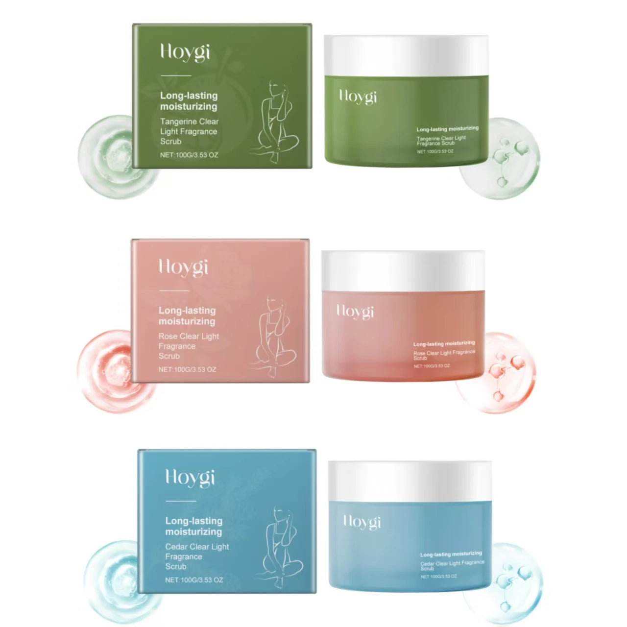 Rose/Tangerine/Cedarwood Body Scrub, Triple Scent Exfoliating & Moisturizing, Natural Skin Smoothing Polish