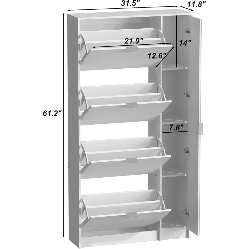 Modern Shoe Storage Cabinet With 4 Flip Drawers And Mirror