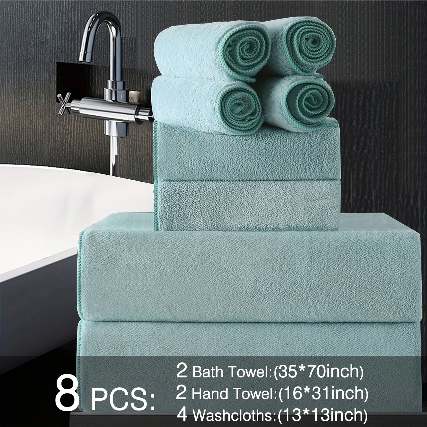 8pcs Oversized Bath Towels Set 35" x 70"- Includes 2 Large Bath Sheet & 4 Hand Towels & 4 Washcloths,Soft Absorbent & Quick Dry