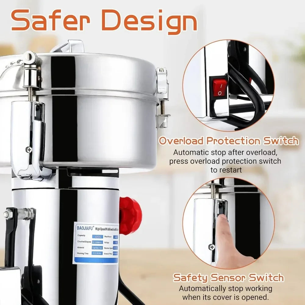 Electric Grain Mill Grinder 3000G 4000W Stainless Steel 304 Superfine