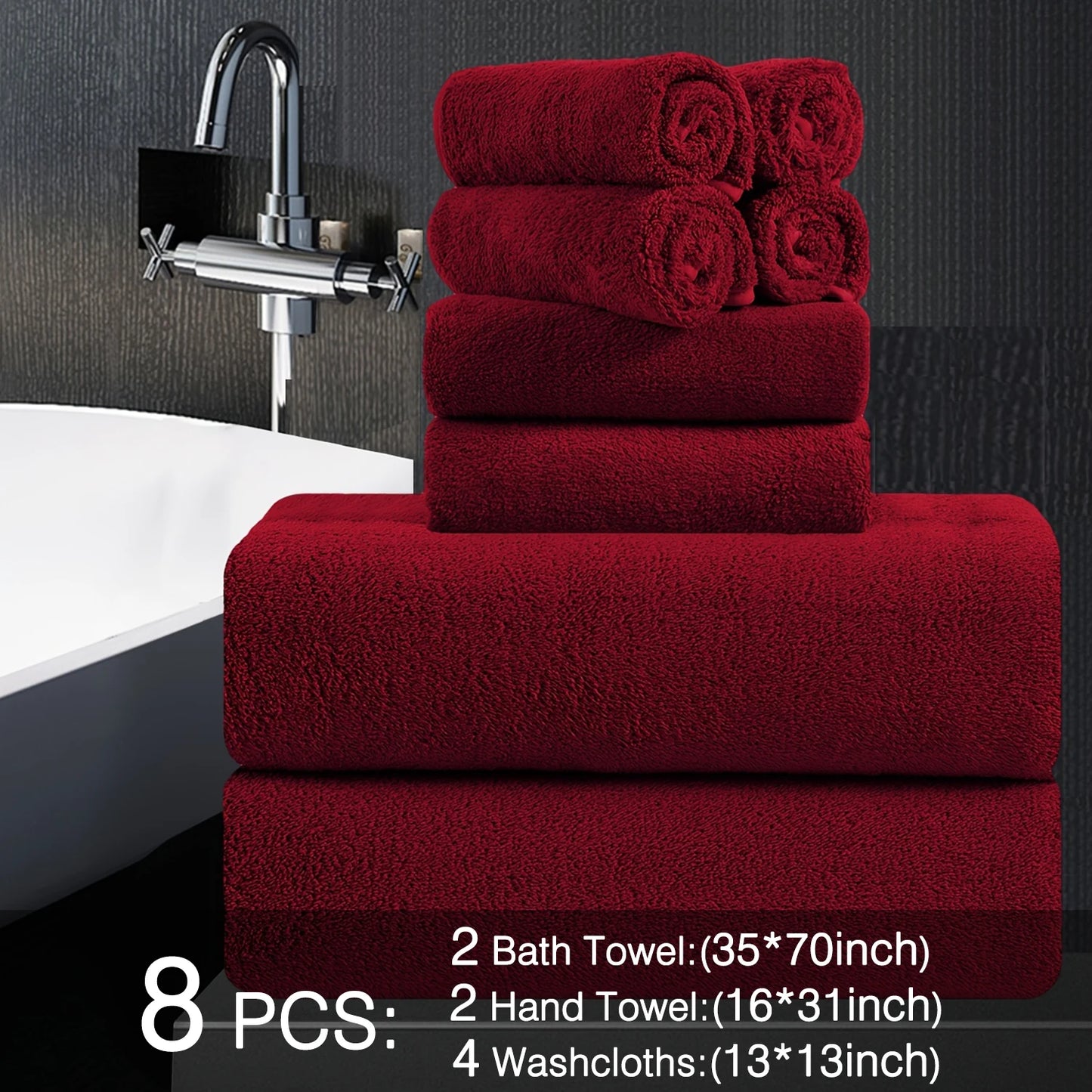 8pcs Oversized Bath Towels Set 35" x 70"- Includes 2 Large Bath Sheet & 4 Hand Towels & 4 Washcloths,Soft Absorbent & Quick Dry