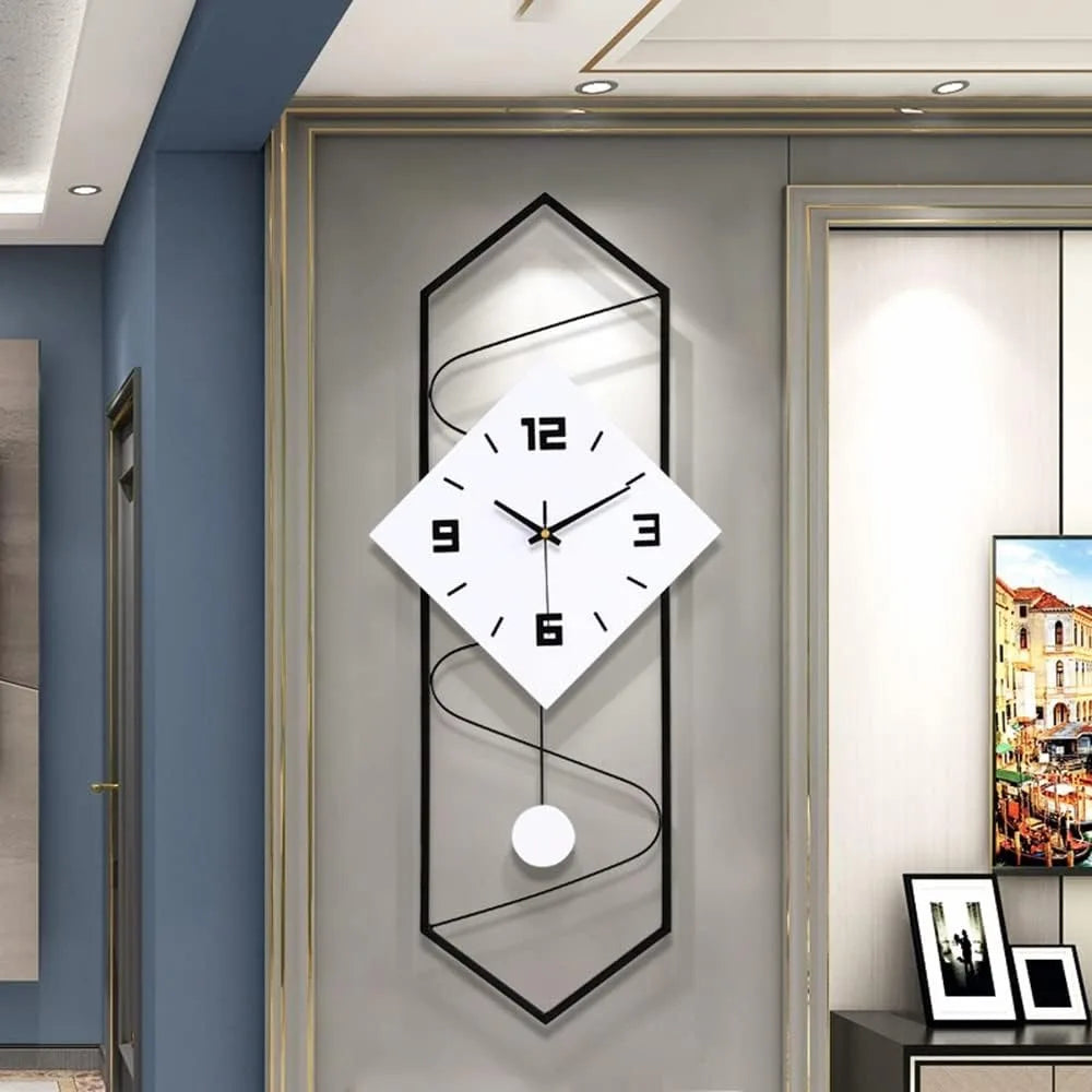 Silent Quartz Metal Wall Clock With Pendulum For Modern Decor