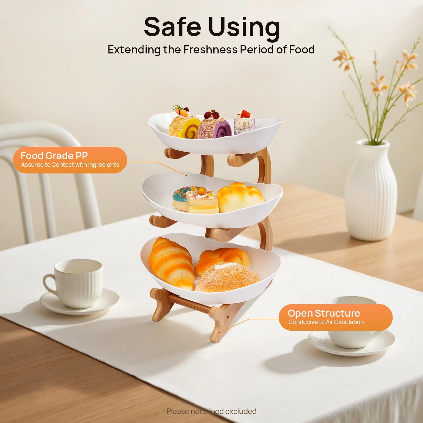 3-Tier Bamboo Wood Fruit Plate Stand for Parties and Desserts