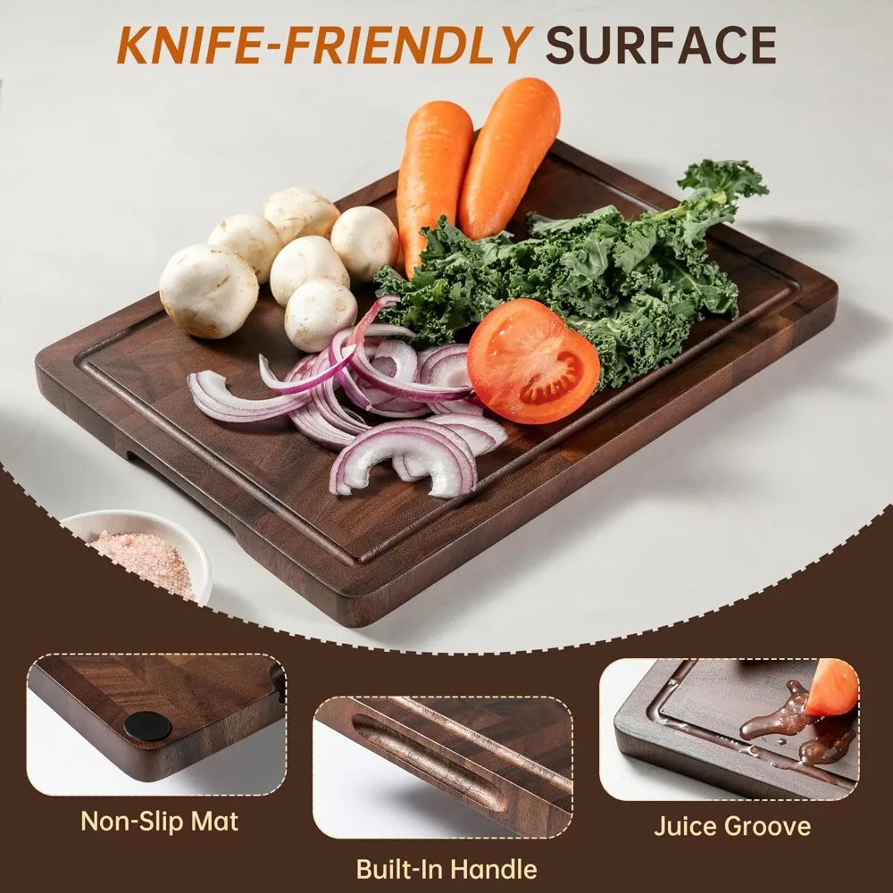 Walnut Wood Cutting Board Set, Double-Sided With Handles
