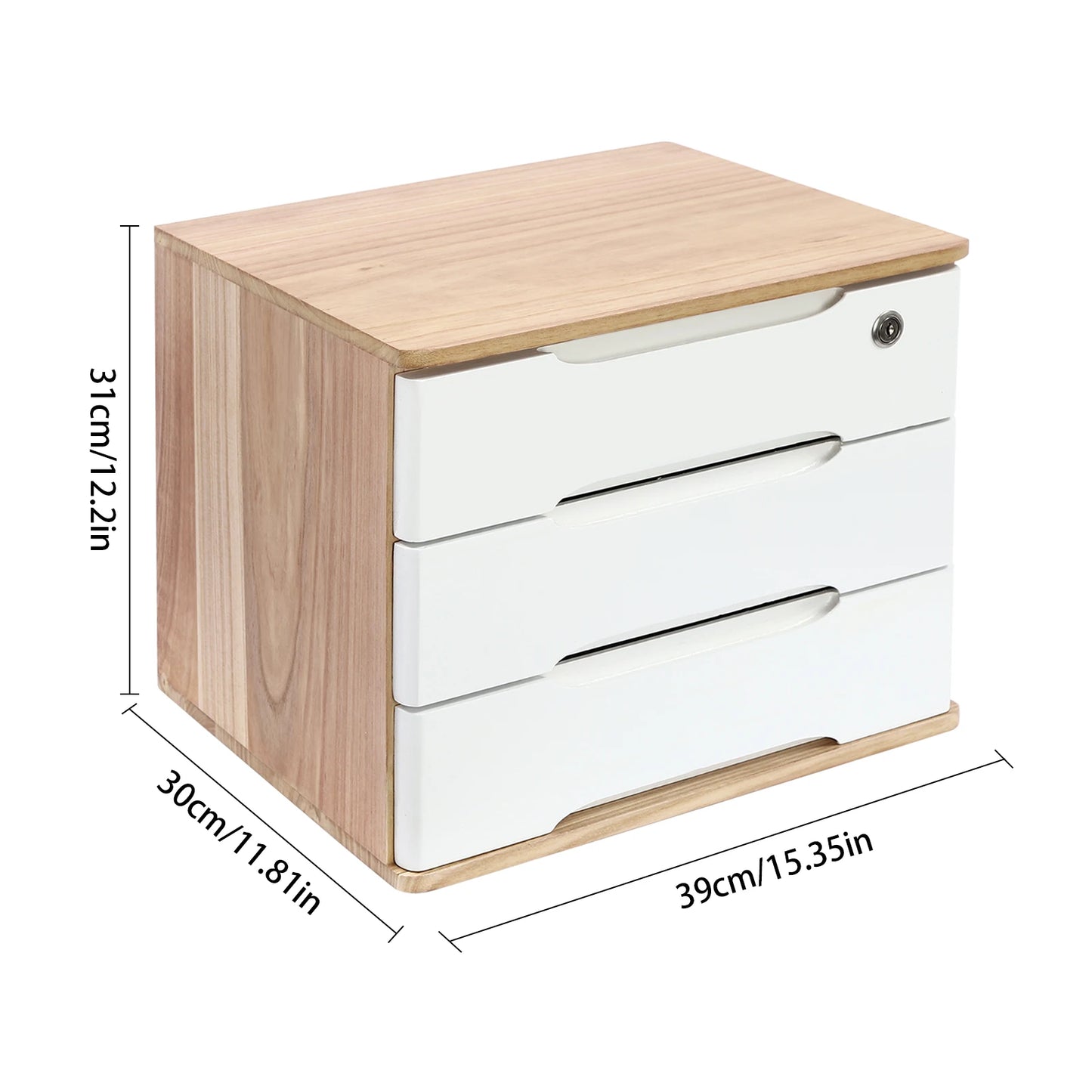 Wooden Desktop Storage Box Organizer With Lockable Drawers