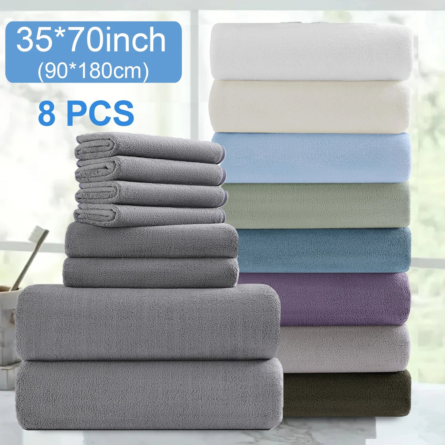 8pcs Oversized Bath Towels Set 35" x 70"- Includes 2 Large Bath Sheet & 4 Hand Towels & 4 Washcloths,Soft Absorbent & Quick Dry
