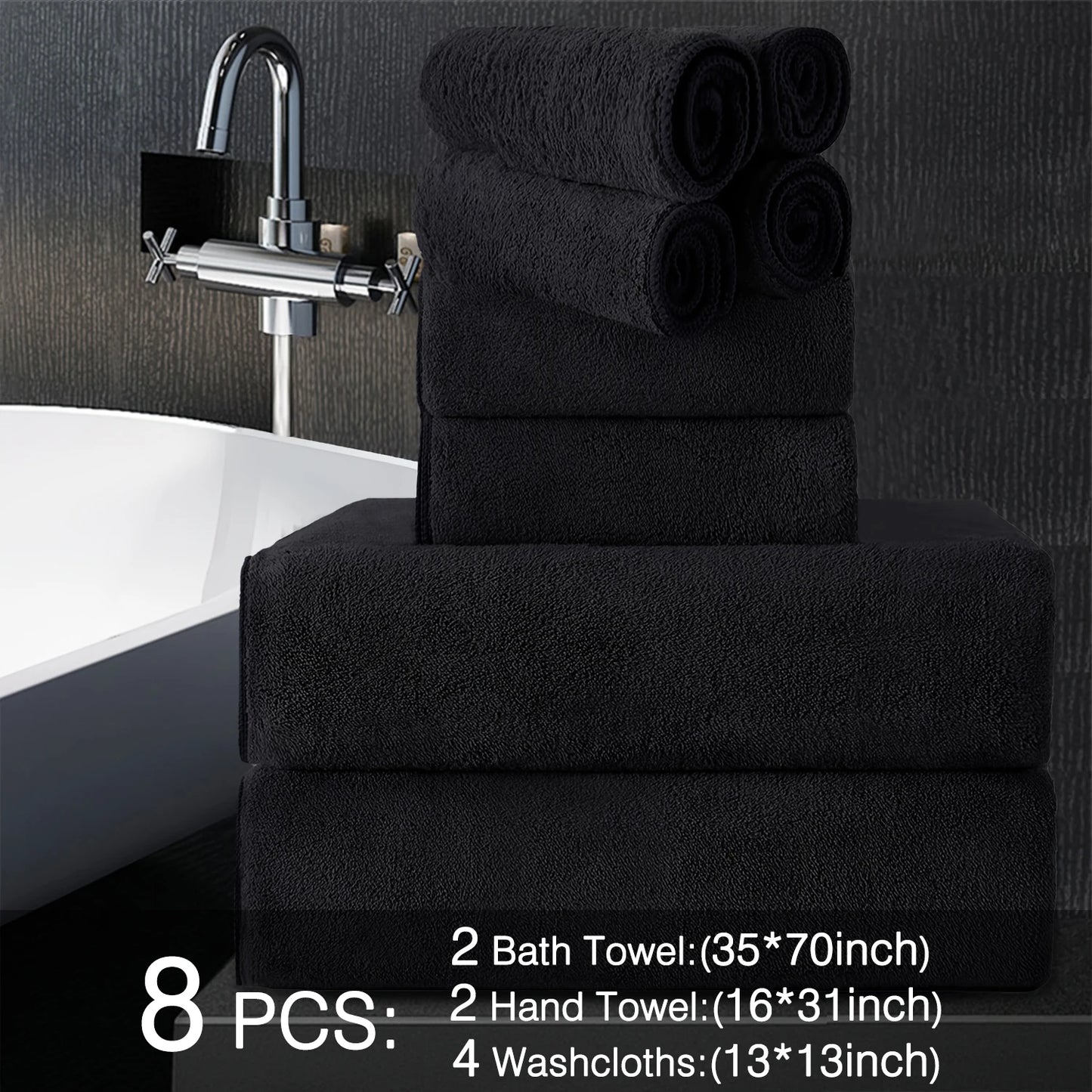 8pcs Oversized Bath Towels Set 35" x 70"- Includes 2 Large Bath Sheet & 4 Hand Towels & 4 Washcloths,Soft Absorbent & Quick Dry
