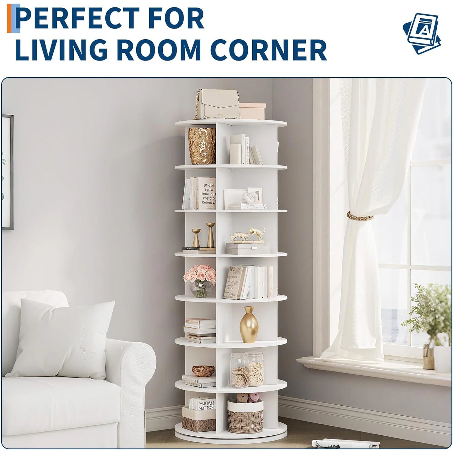 7 Tier Rotating Shoe Rack Tower, Free Standing Spinning Shoes Organizer, 360°Revolving Vertical Spinning Shoe Display