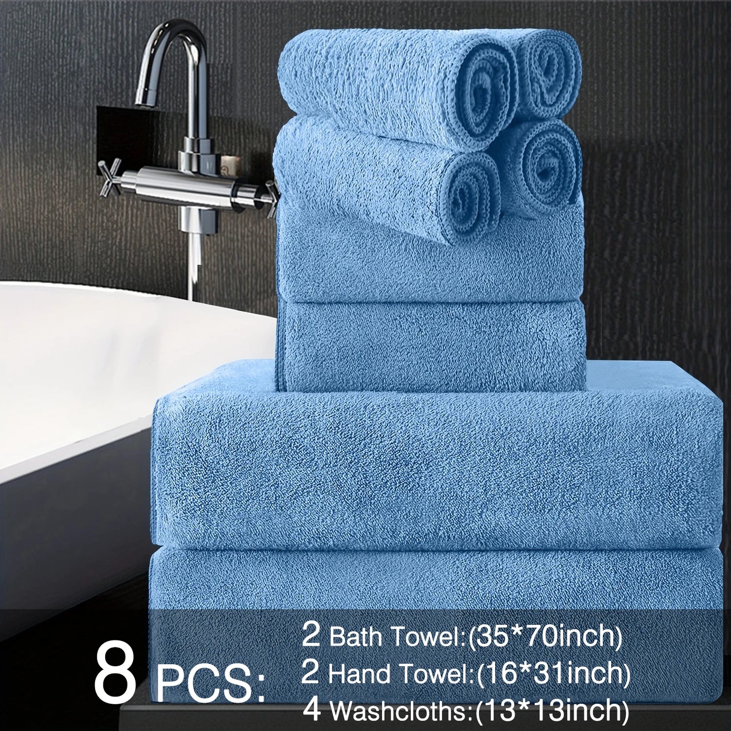 8pcs Oversized Bath Towels Set 35" x 70"- Includes 2 Large Bath Sheet & 4 Hand Towels & 4 Washcloths,Soft Absorbent & Quick Dry