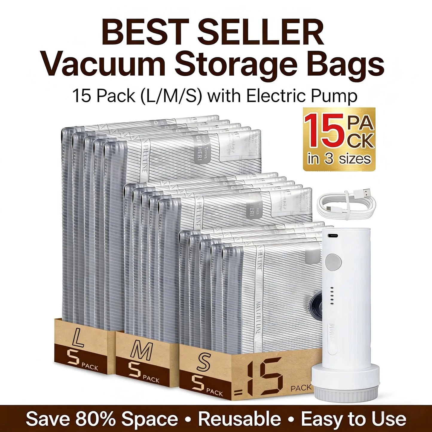 Vacuum Travel Bags With Rechargeable Pump For Carry On Luggage