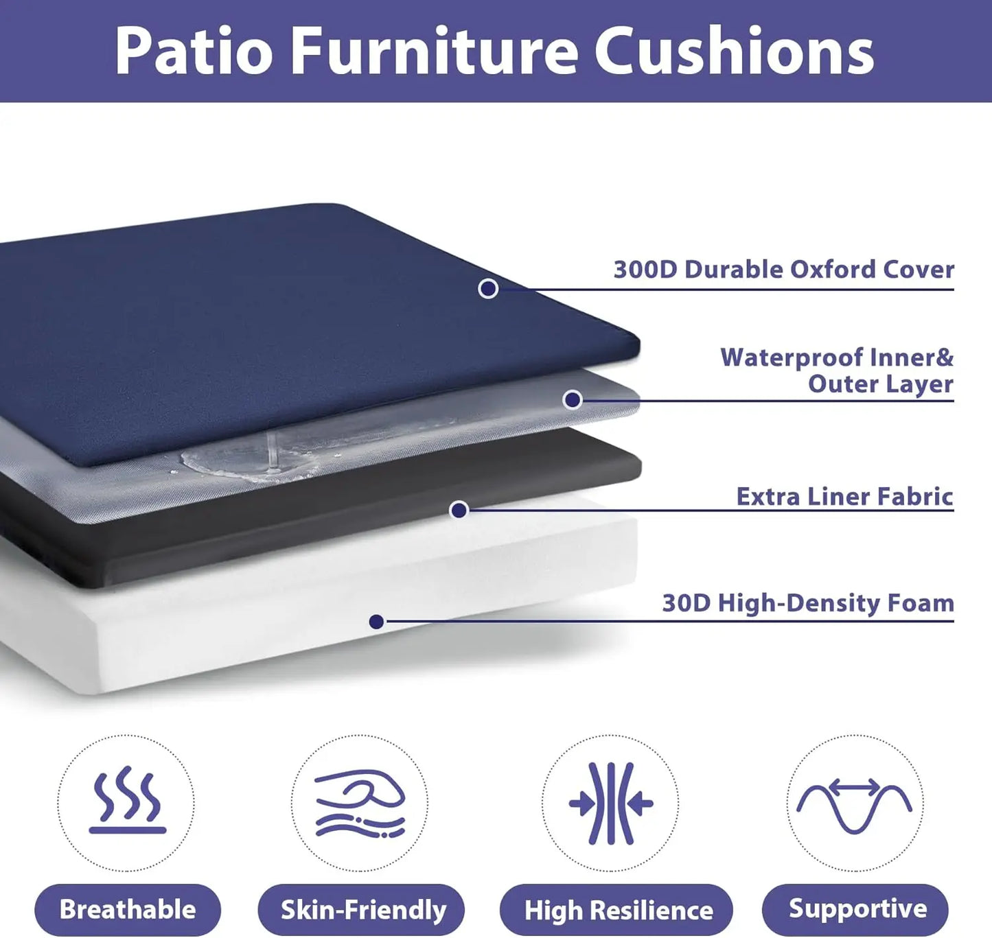 Waterproof Outdoor Chair Cushions Set Of 4 With Ties