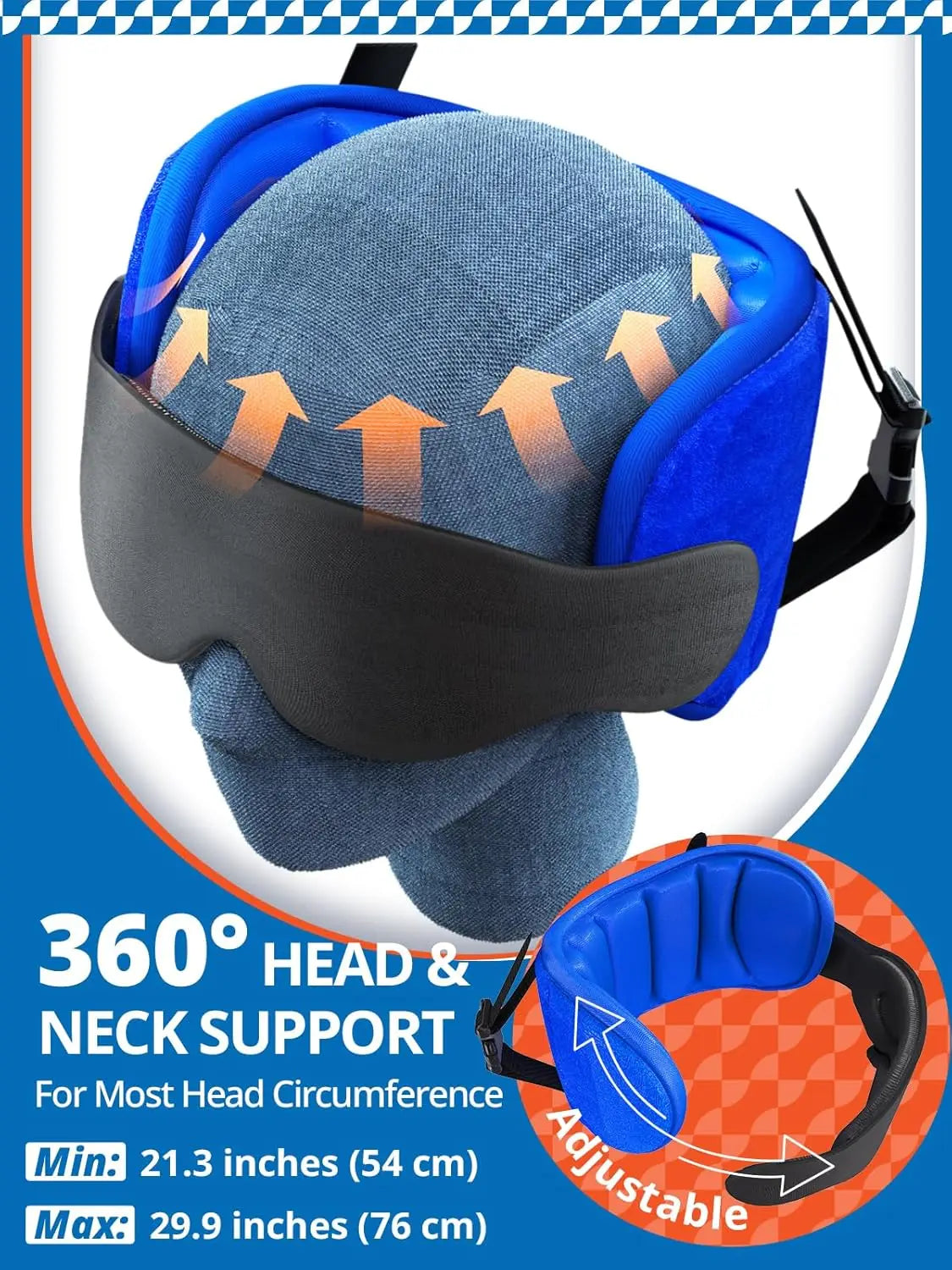 Travel Pillow For Airplanes With Eye Mask And Head Strap 360 Degree Support