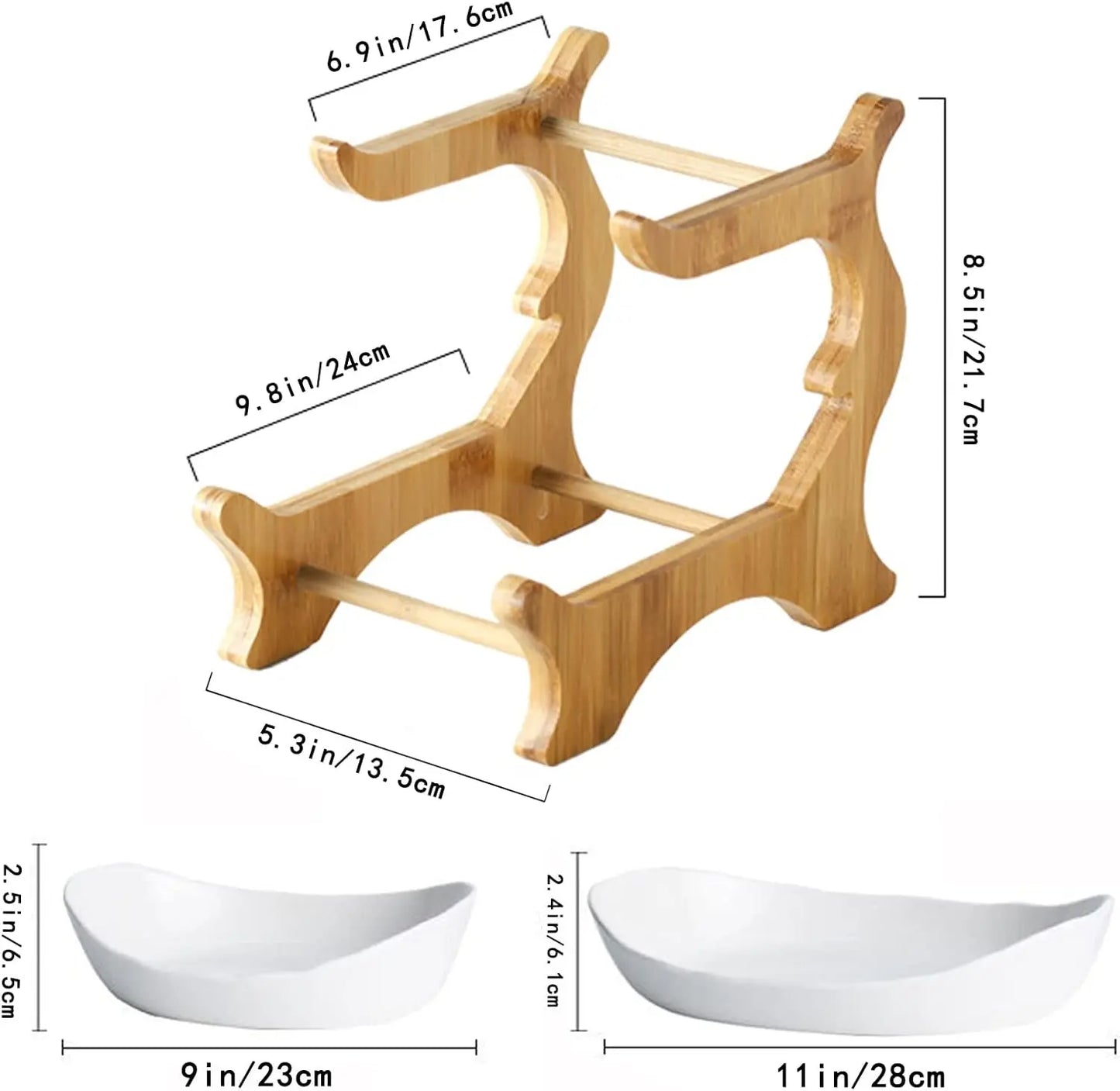 2-Tier Ceramic Fruit Bowl With Bamboo Stand For Kitchen Wedding