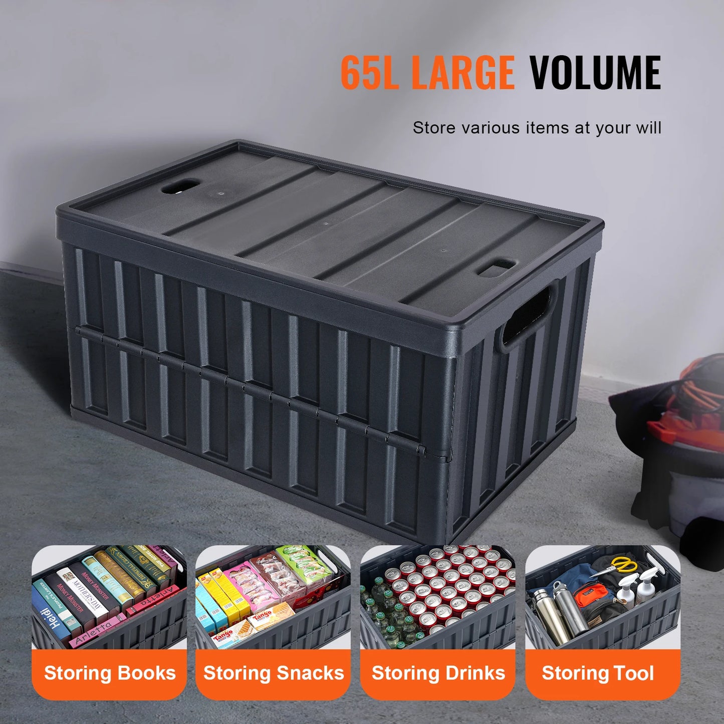 3-Piece Collapsible Storage Bins With Lids 45L 65L