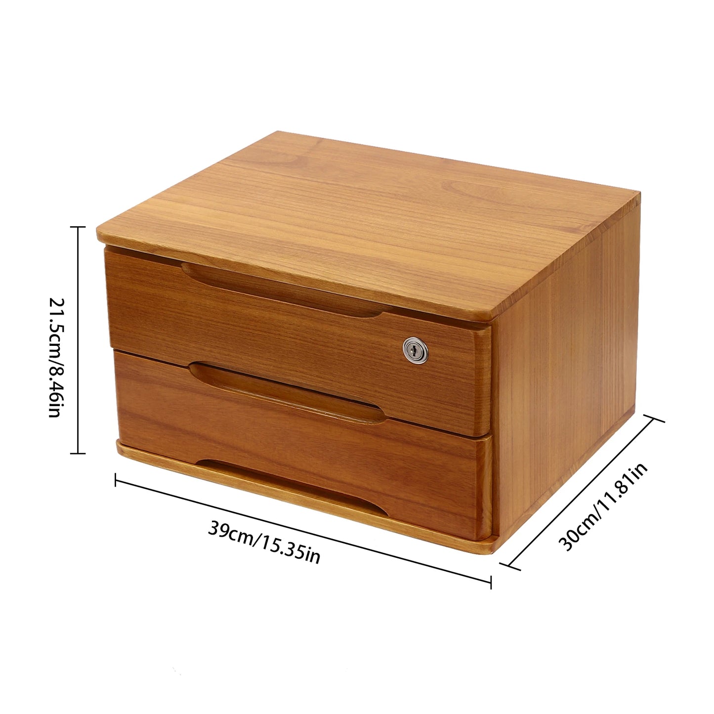 Wooden Desktop Storage Box Organizer With Lockable Drawers