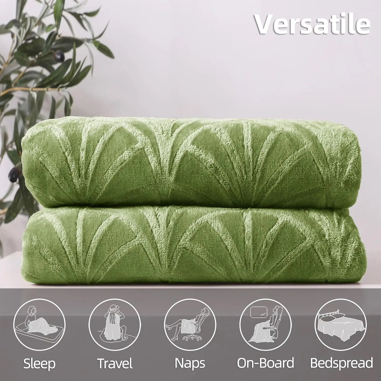 Soft Flannel Fleece Throw Blanket, Vintage Pattern for Couch, Warm Lightweight 50x60 Inch Olive Green