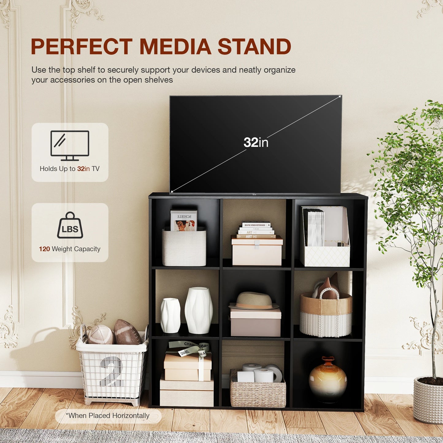 JHK 9 Cube Wood Storage Organizer Bookcase For Living Room
