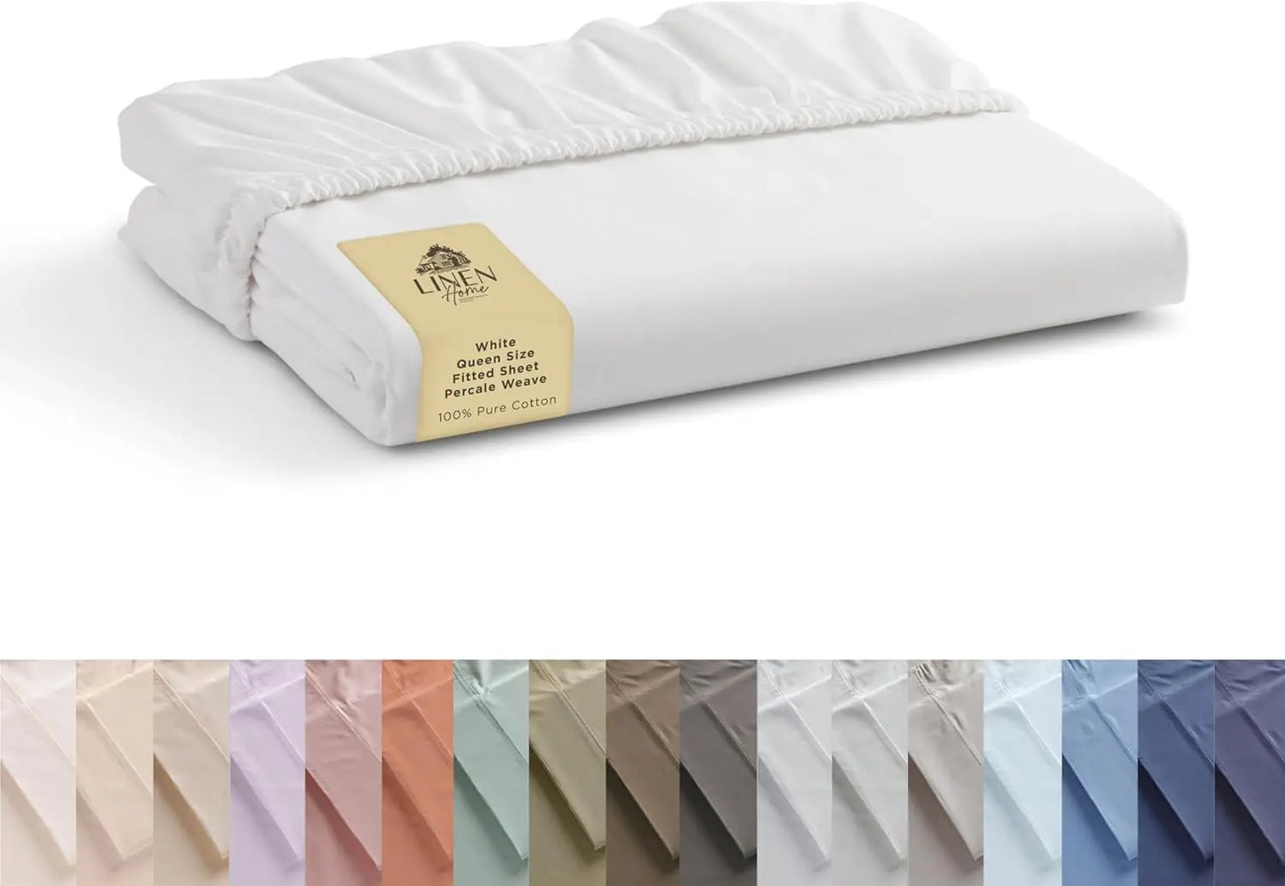 Queen Size White 100% Cotton Percale Weave Fitted Sheet, Deep Pocket Fits Mattress Up to 16", Crisp and Cool Bed Linen