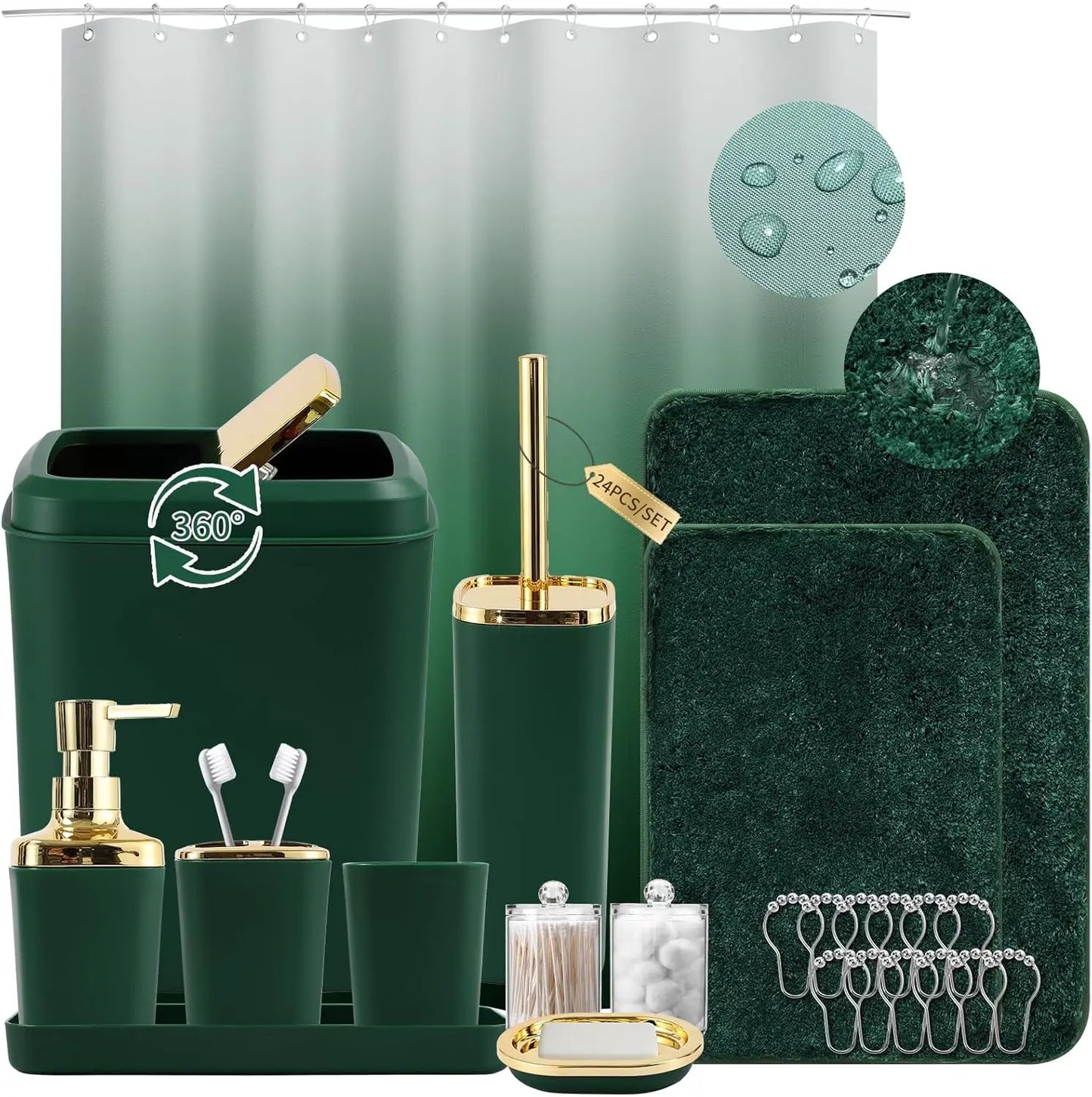 Ombre Bathroom Set 24-Piece With Shower Curtain And Accessories