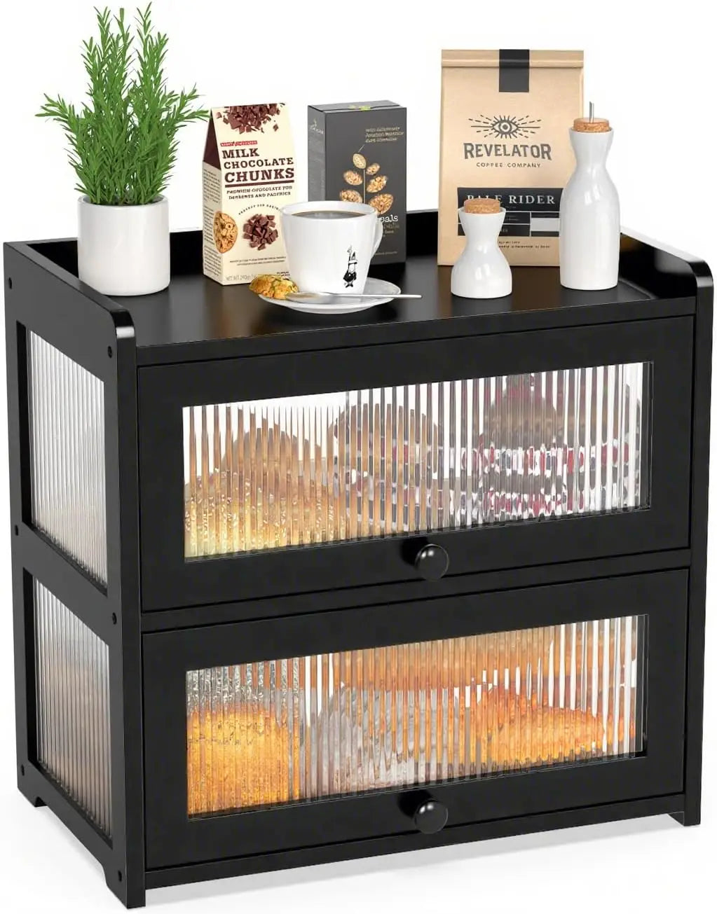 Bamboo Bread Box With 360 Degree Transparent Sides And Window