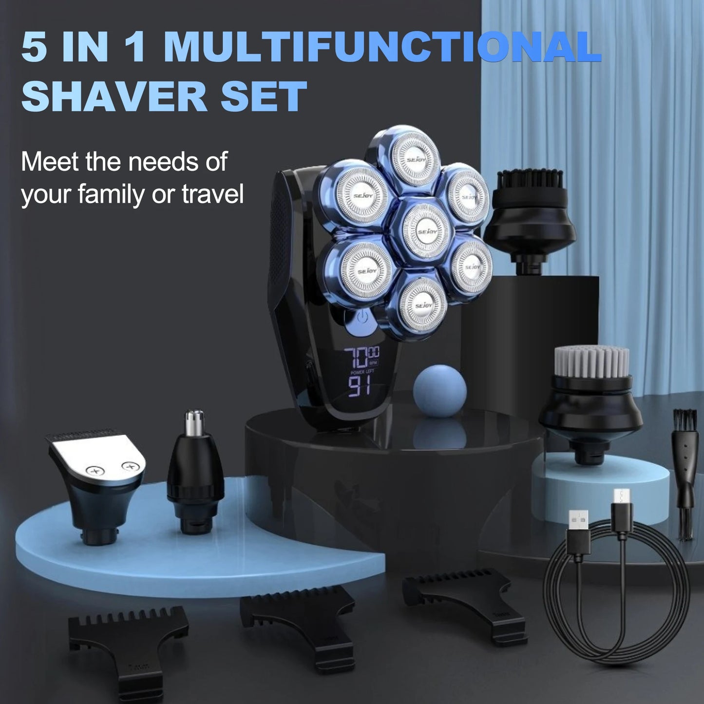 Sejoy 6-in-1 7D Head Shaver Waterproof Nose Hair Trimmer