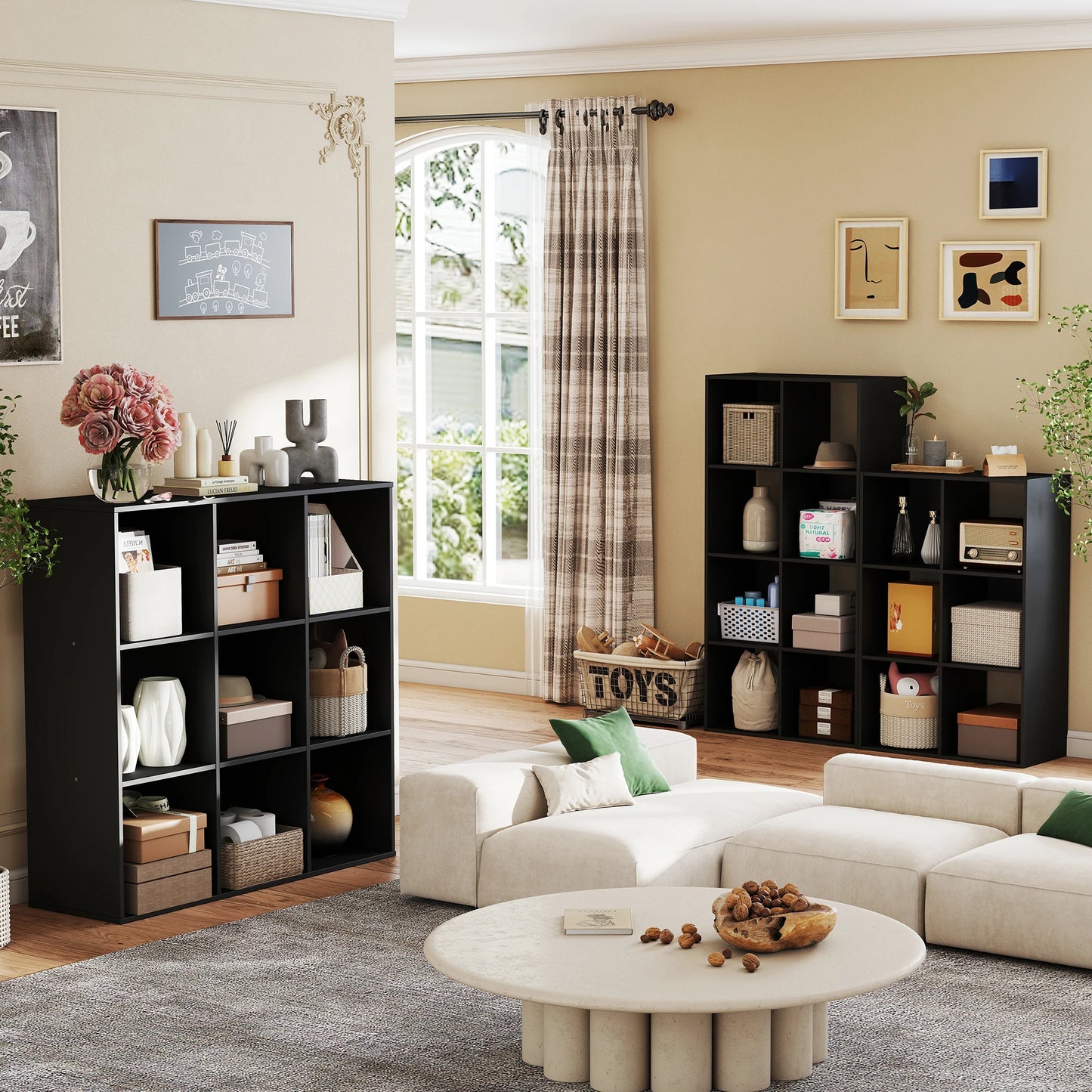 JHK 9 Cube Wood Storage Organizer Bookcase For Living Room