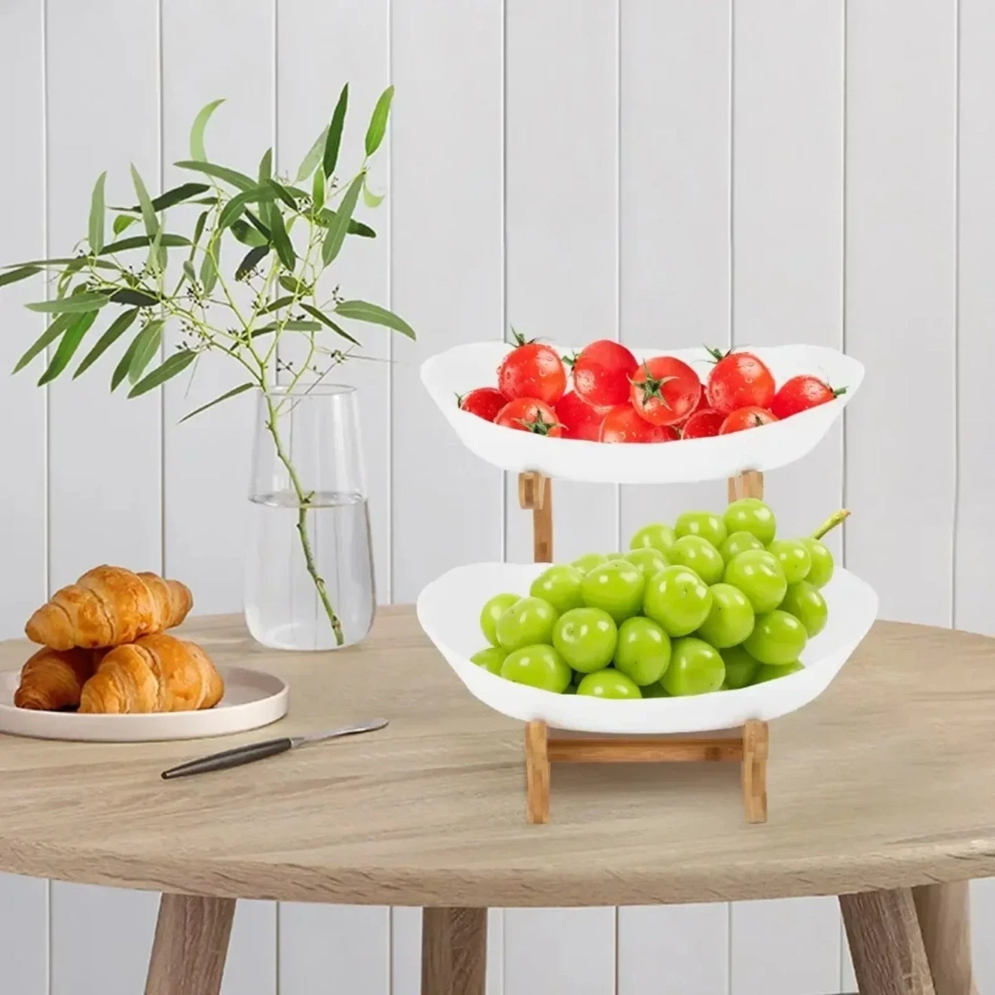Two Tier Fruit Bowl With Bamboo Frame And Two PP Bowls