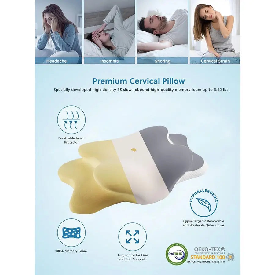 Cervical Memory Foam Pillow For Sleep Apnea And Neck Pain Relief