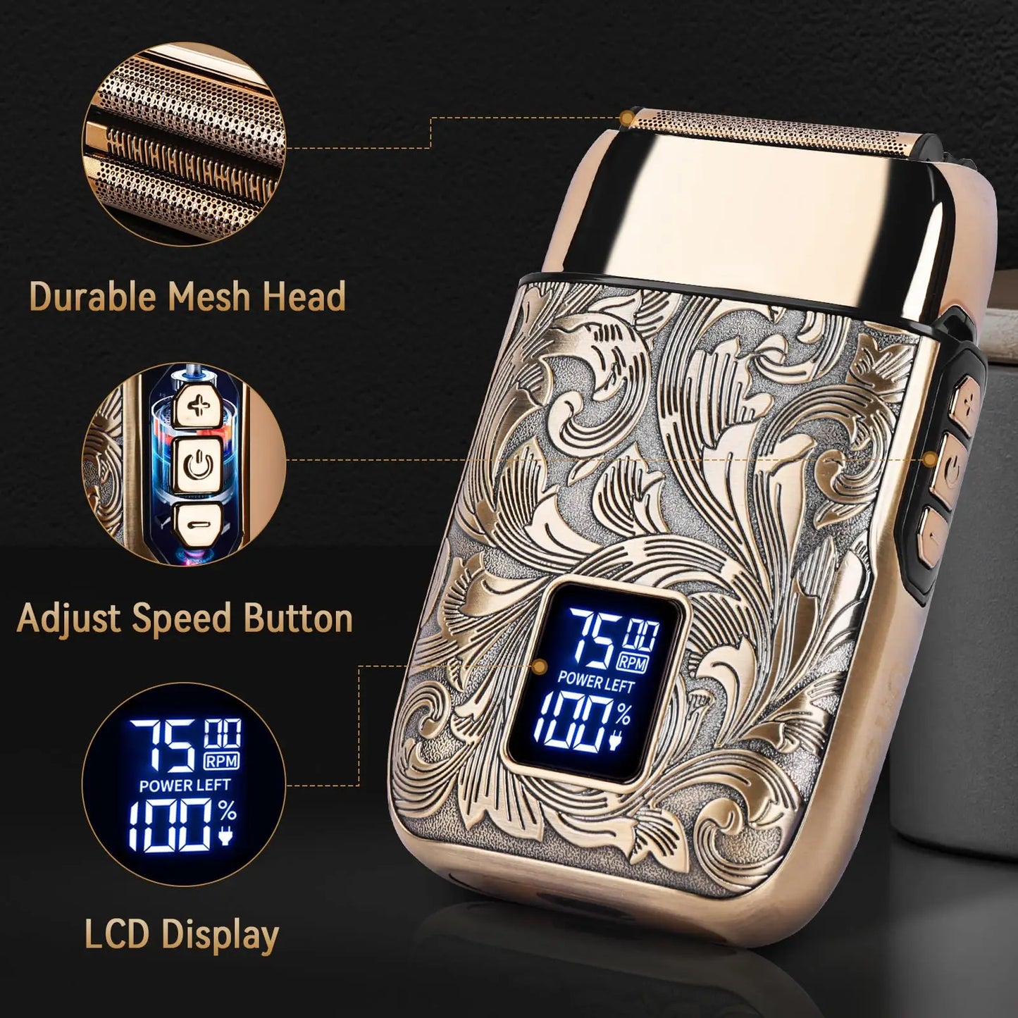 Ufree Close Shaver Electric Foil Shavers for Men, 3-Speed Electric Razor, Bald Head Shavers, Face Shaving Beard Trimmer with LCD