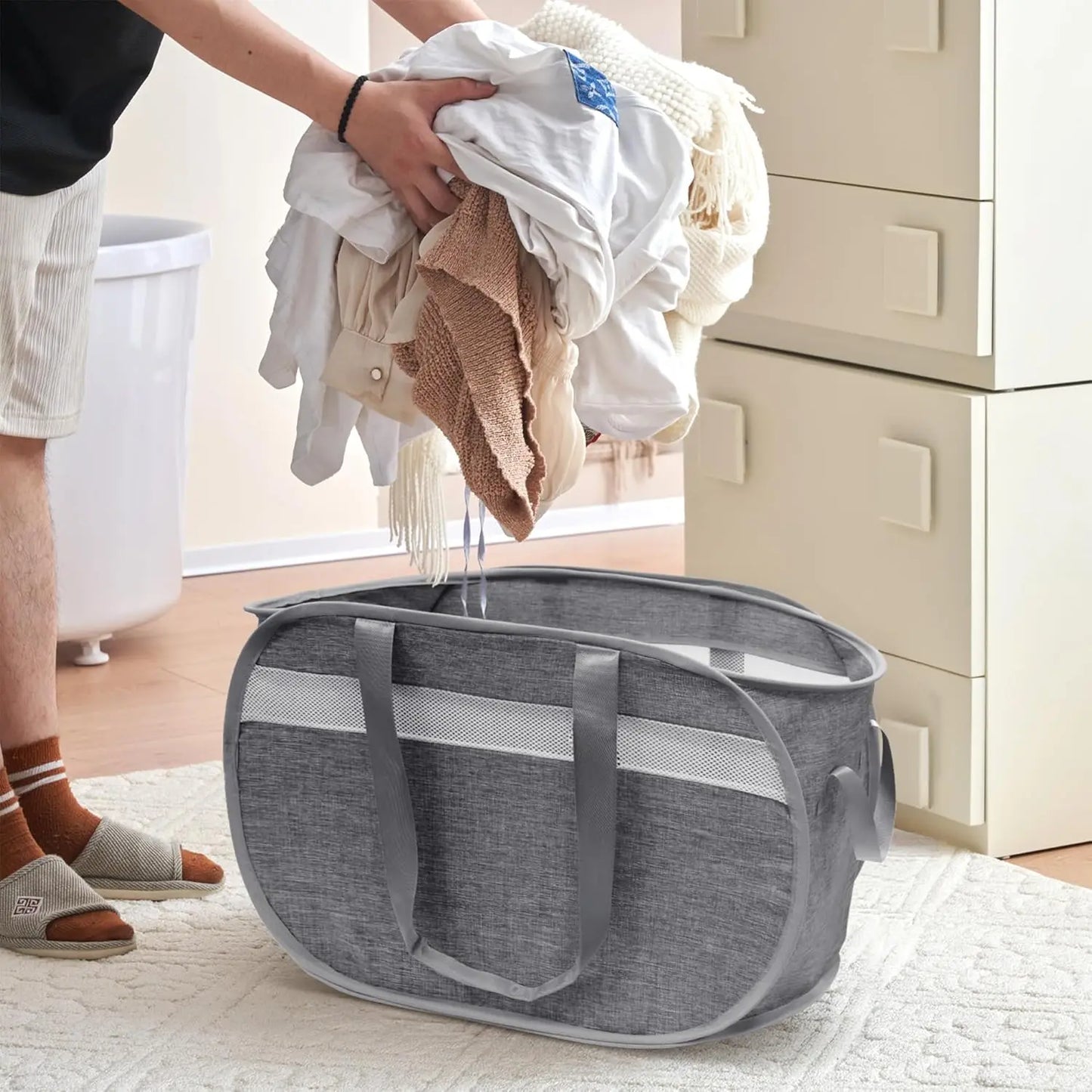 Collapsible Laundry Basket Foldable Pop Up Hamper With Handles Durable