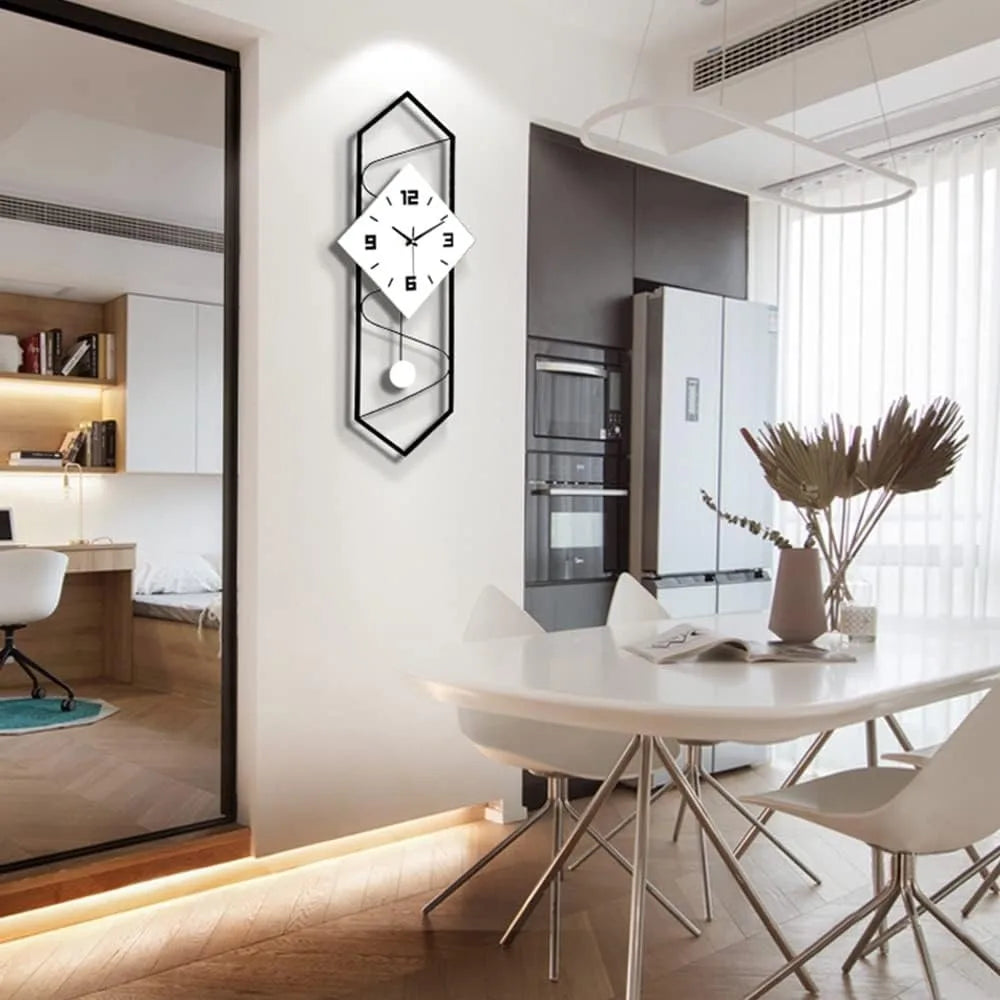Silent Quartz Metal Wall Clock With Pendulum For Modern Decor