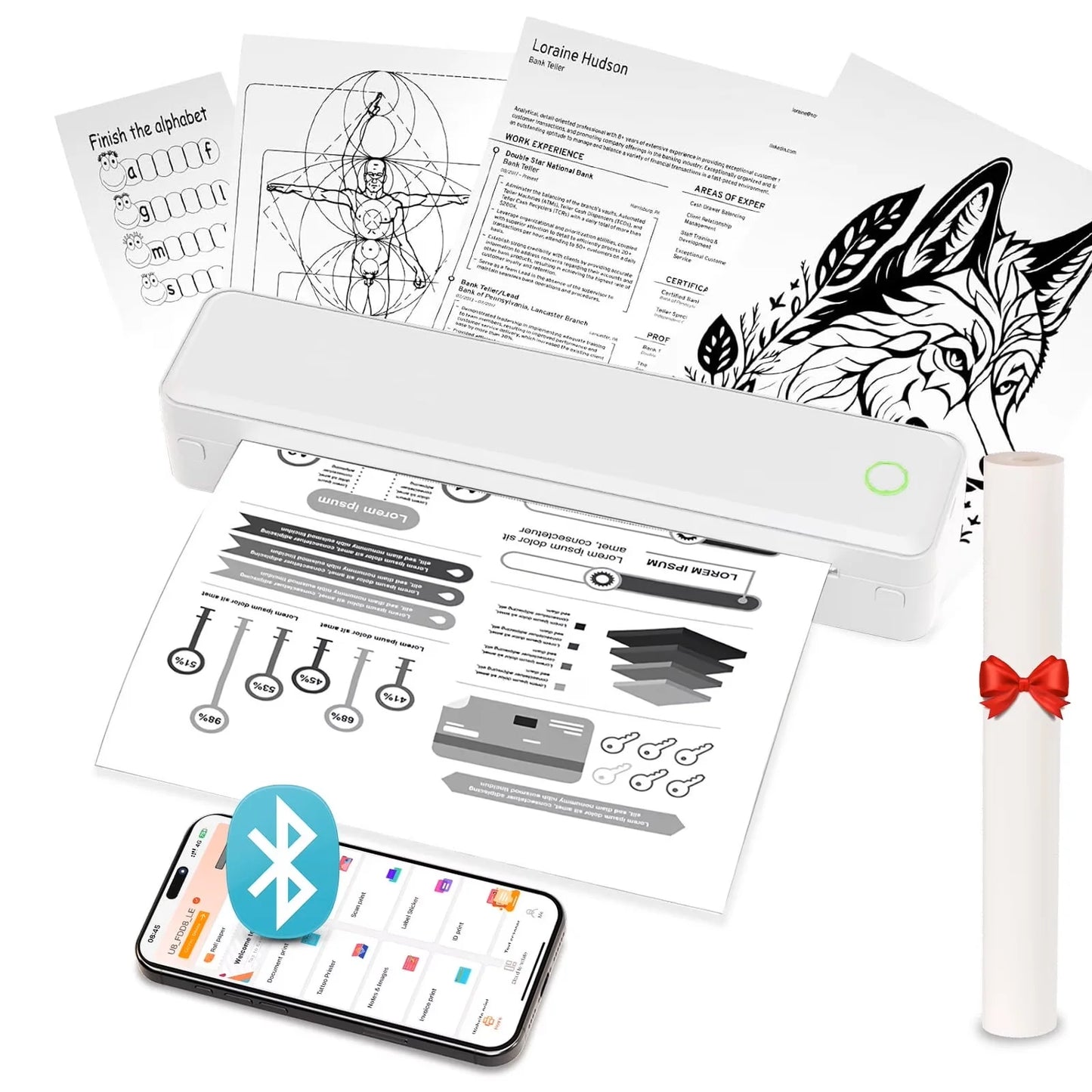 TakeYou Portable Wireless Inkless Thermal Printer For Travel And Office