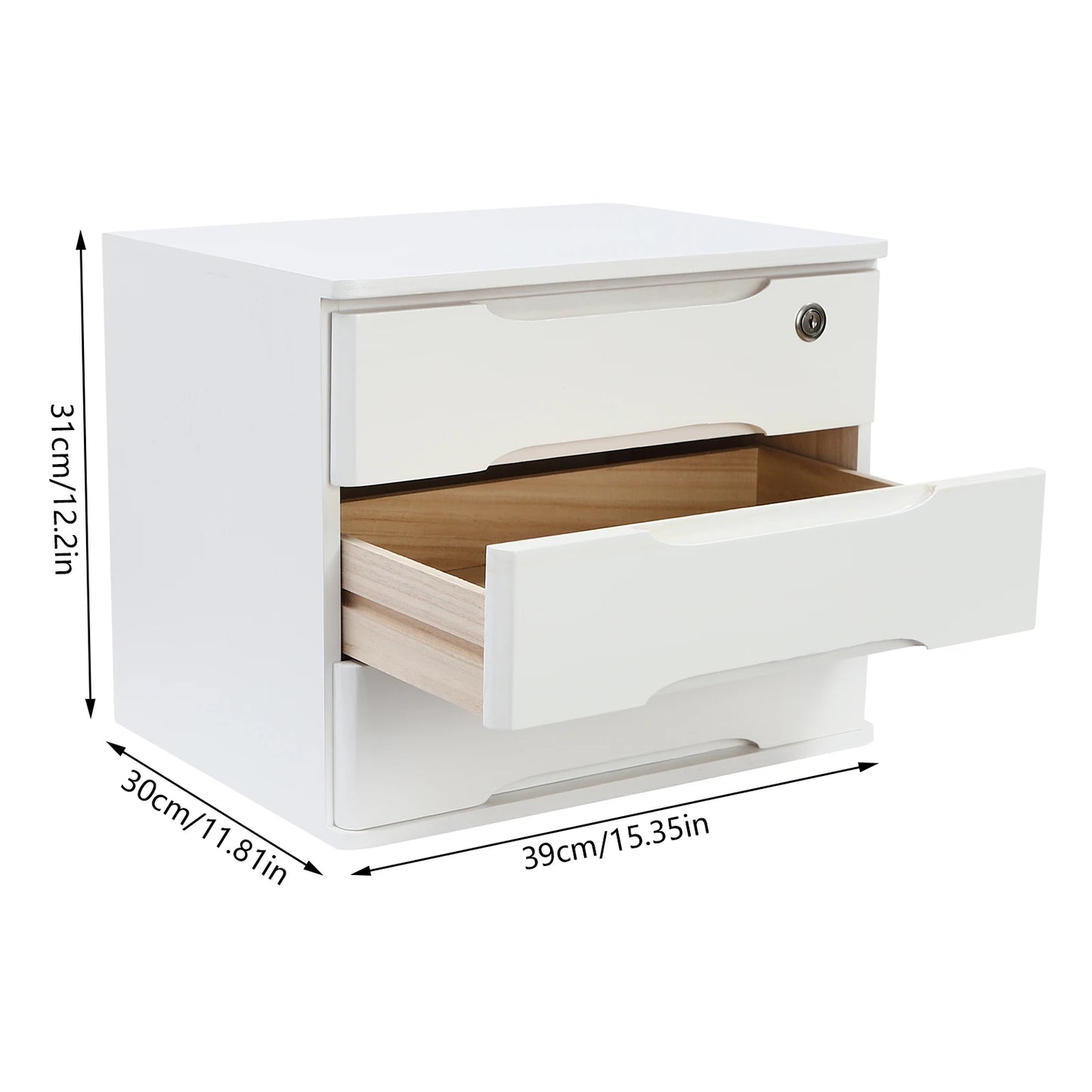 Wooden Desktop Storage Box Organizer With Lockable Drawers