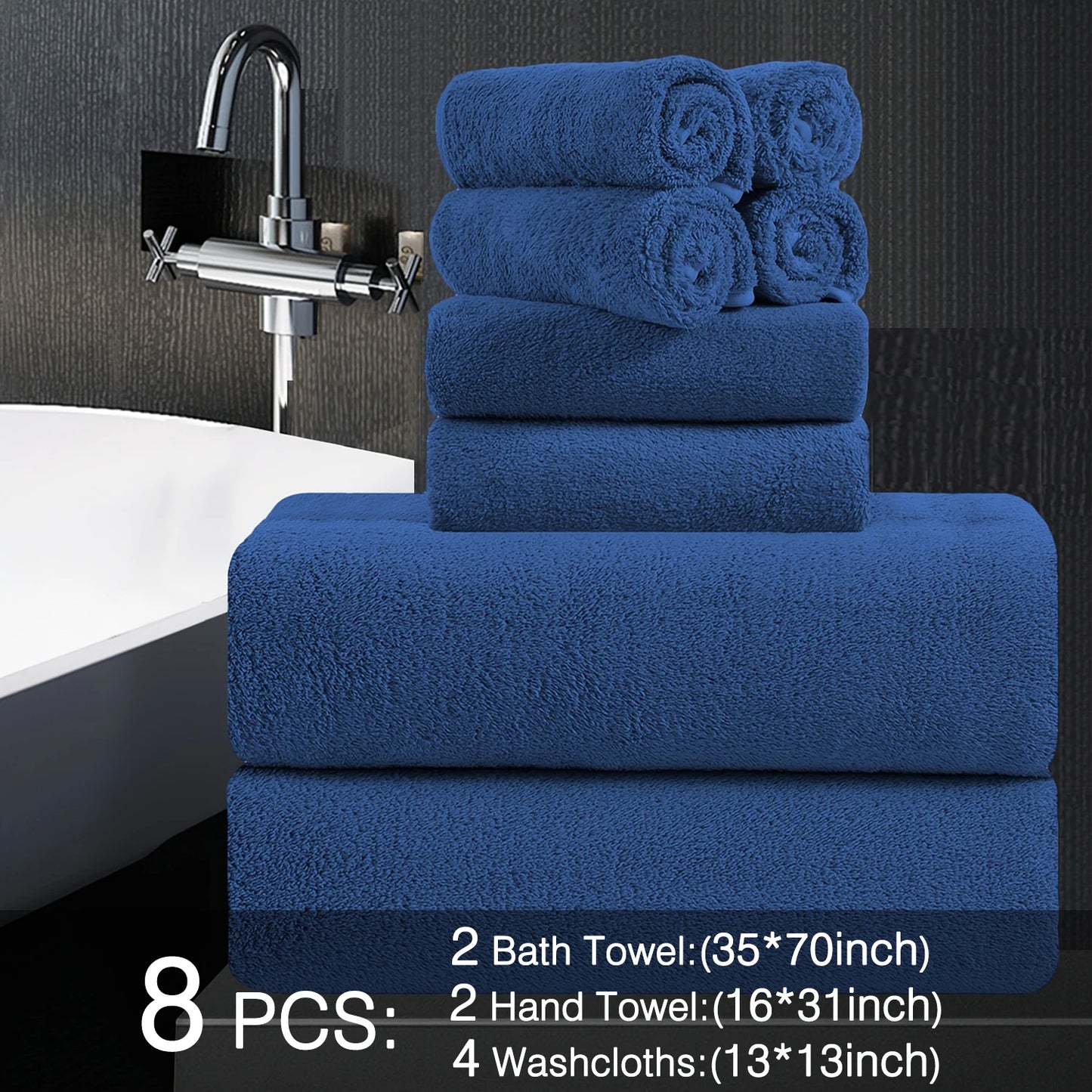 8pcs Oversized Bath Towels Set 35" x 70"- Includes 2 Large Bath Sheet & 4 Hand Towels & 4 Washcloths,Soft Absorbent & Quick Dry