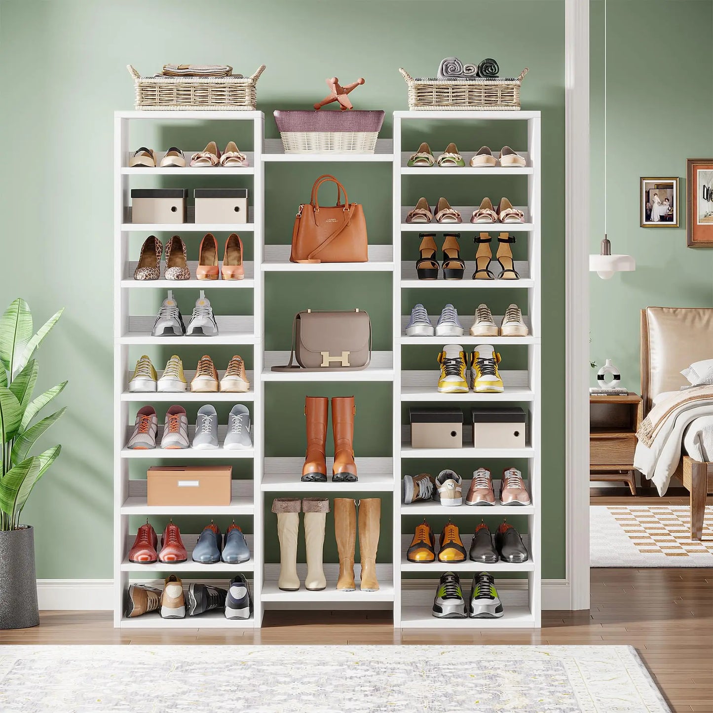 Wooden 14-Tier Freestanding Shoe Rack With Open Cubbies