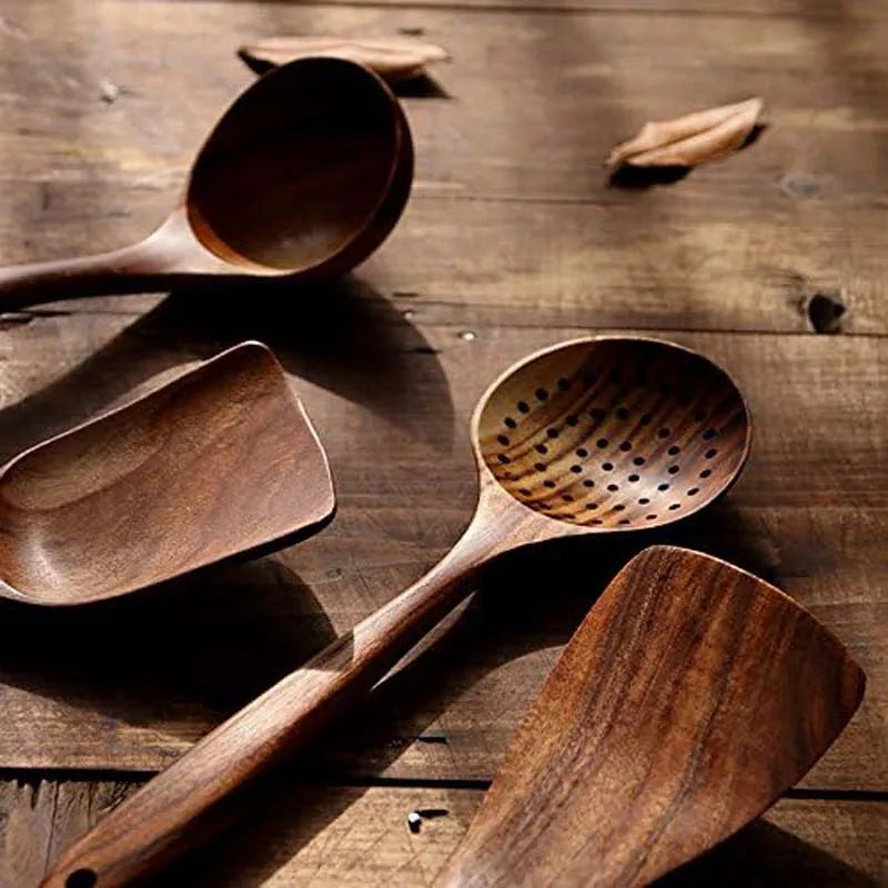 Teak Wood Utensil Set 5 Piece Kitchen Tools Spatula