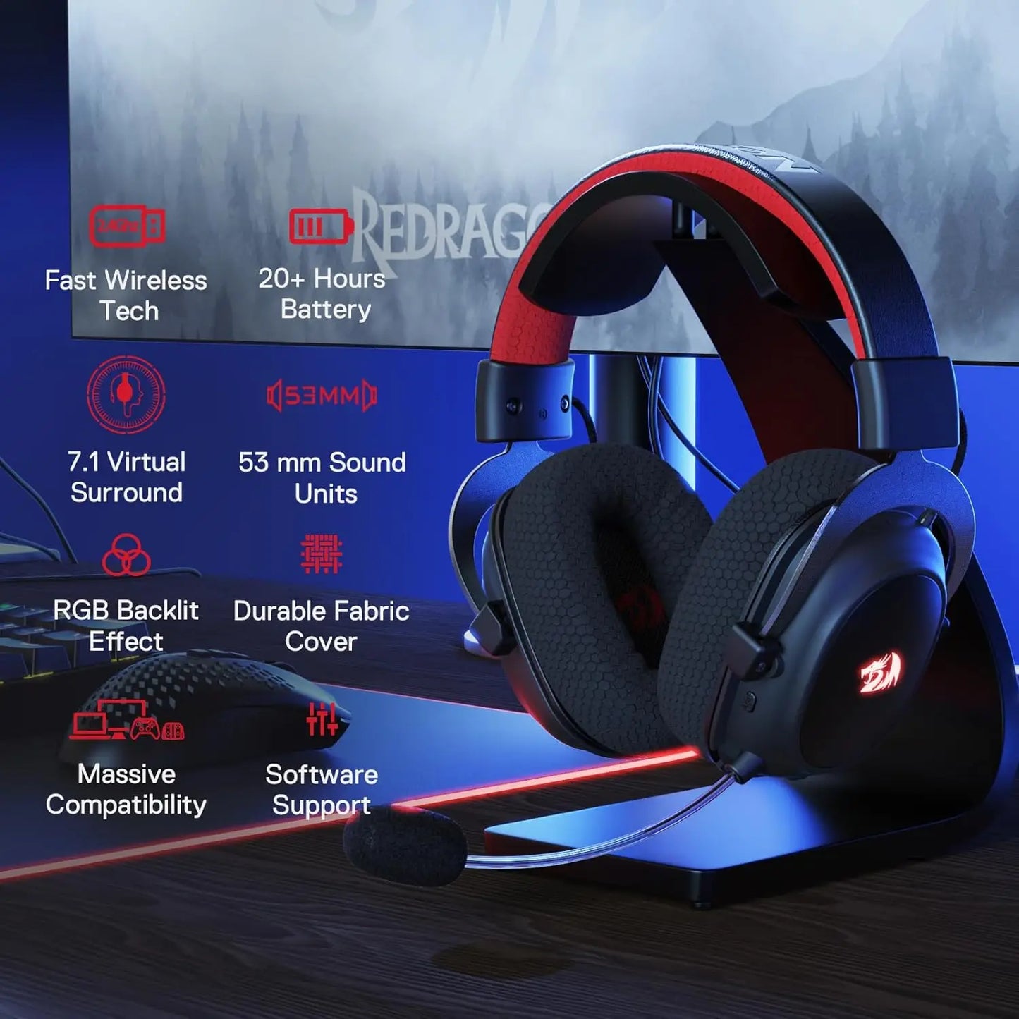 Redragon H510 Pro Zeus-X Wireless Gaming Headset With 7.1 Surround