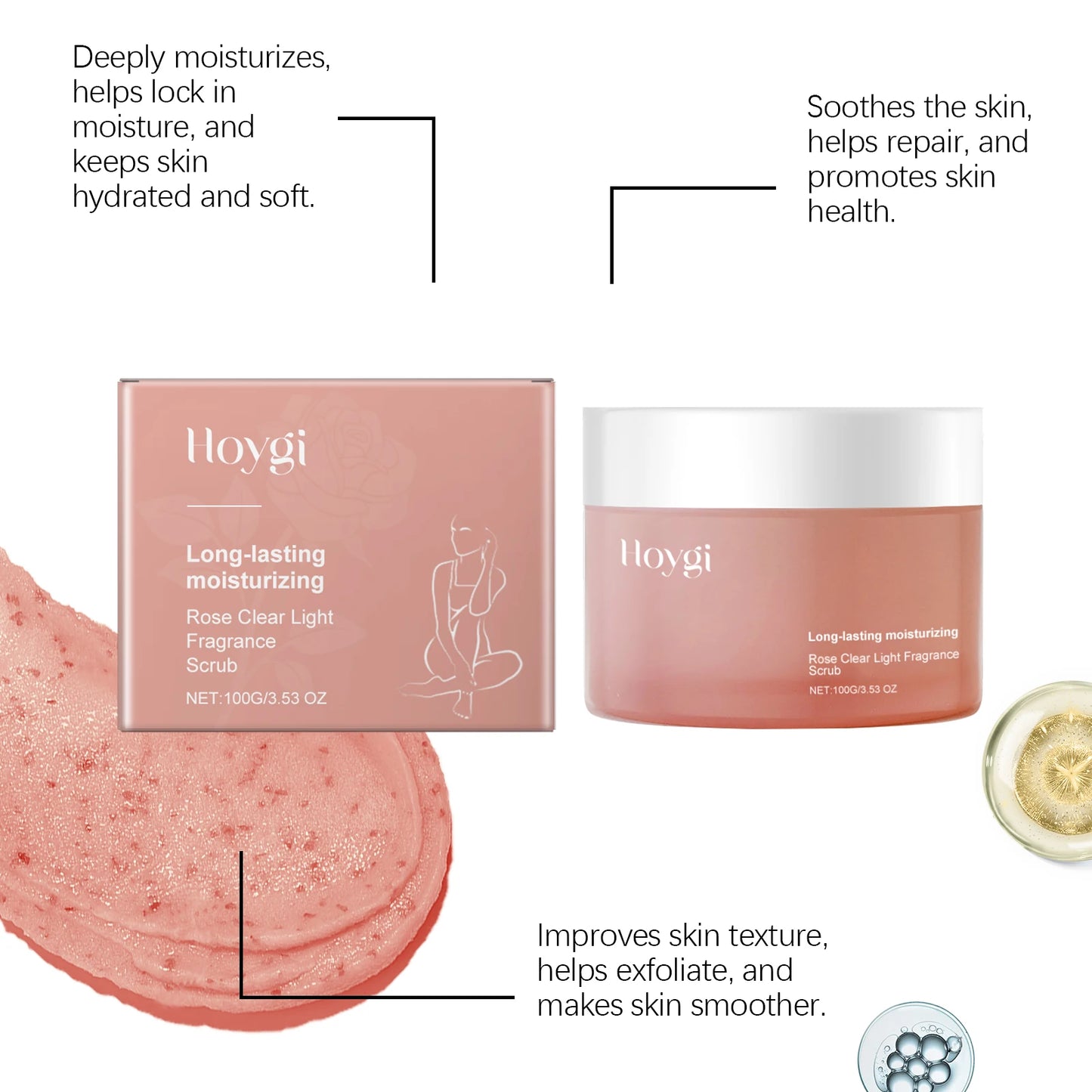 Rose/Tangerine/Cedarwood Body Scrub, Triple Scent Exfoliating & Moisturizing, Natural Skin Smoothing Polish