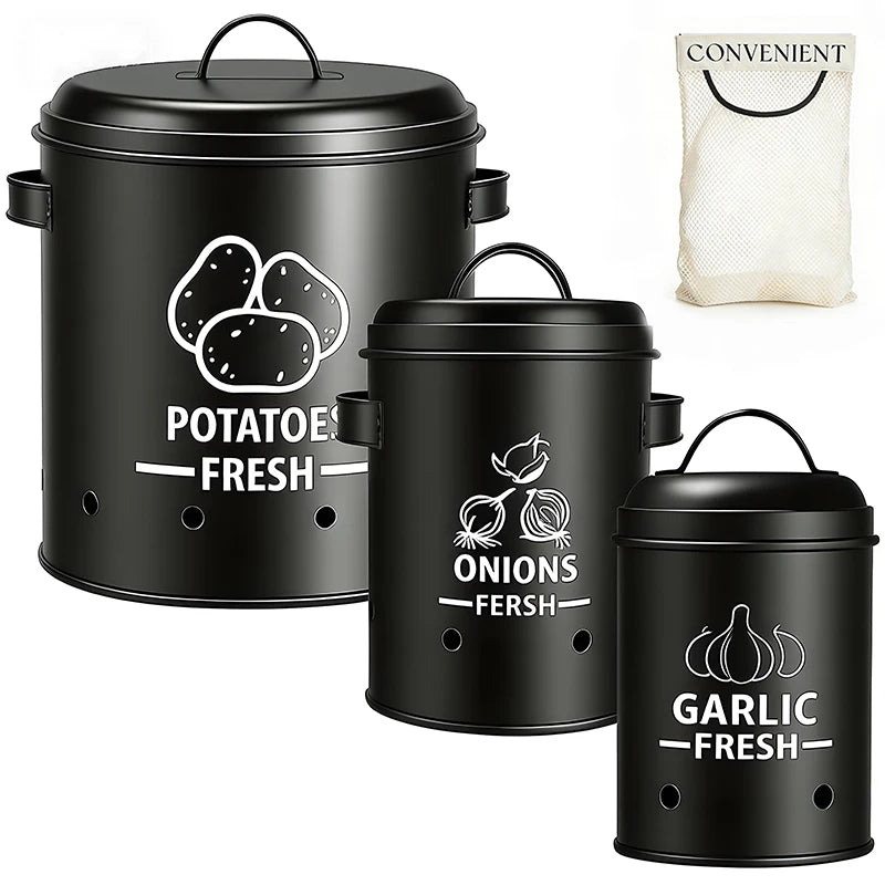 Metal Potato Onion Garlic Storage Containers With Secure Airflow Lids