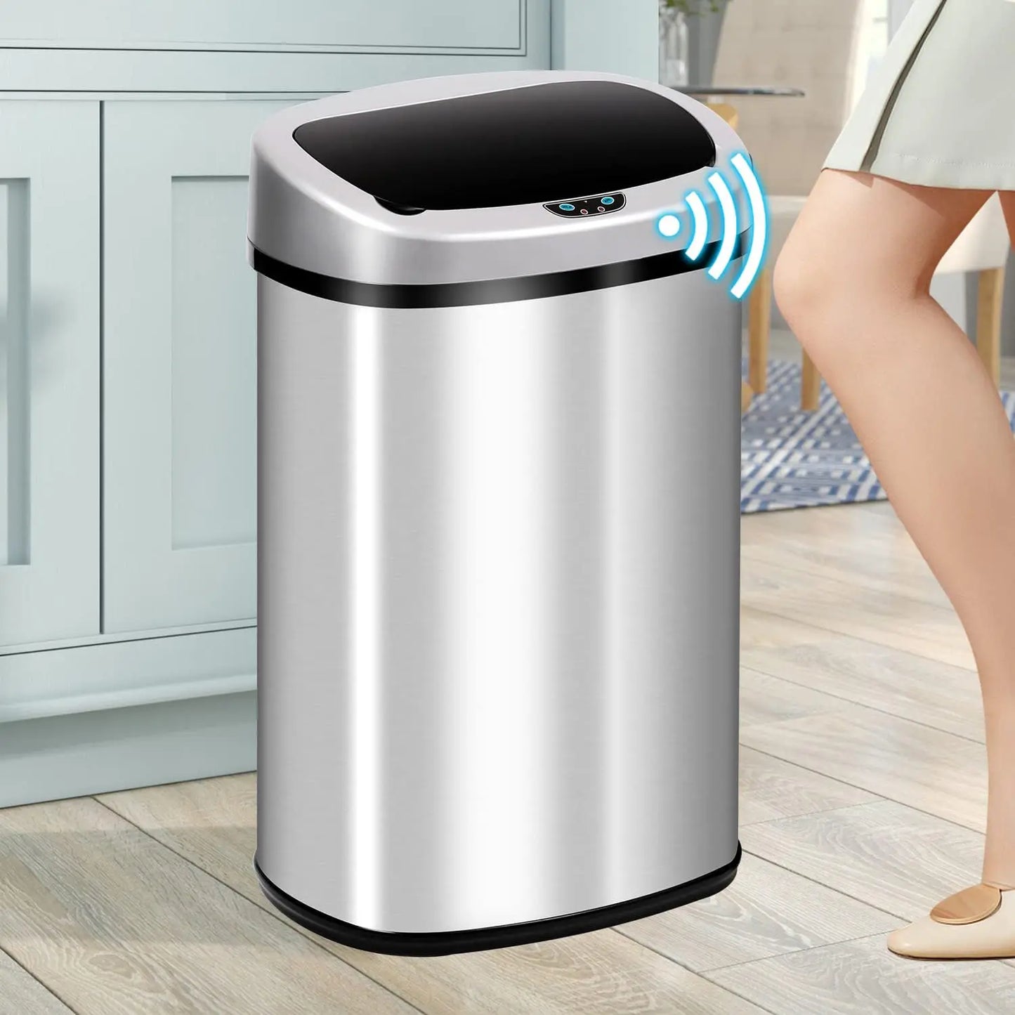 Stainless Steel Touchless Trash Can With Motion Sensor
