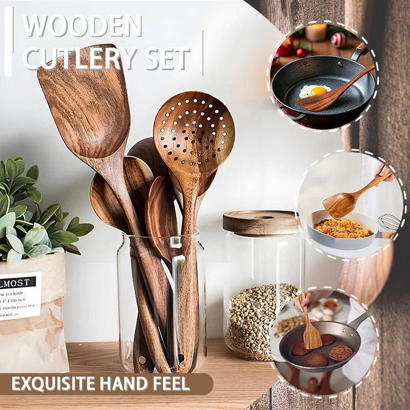 Teak Wood Utensil Set 5 Piece Kitchen Tools Spatula