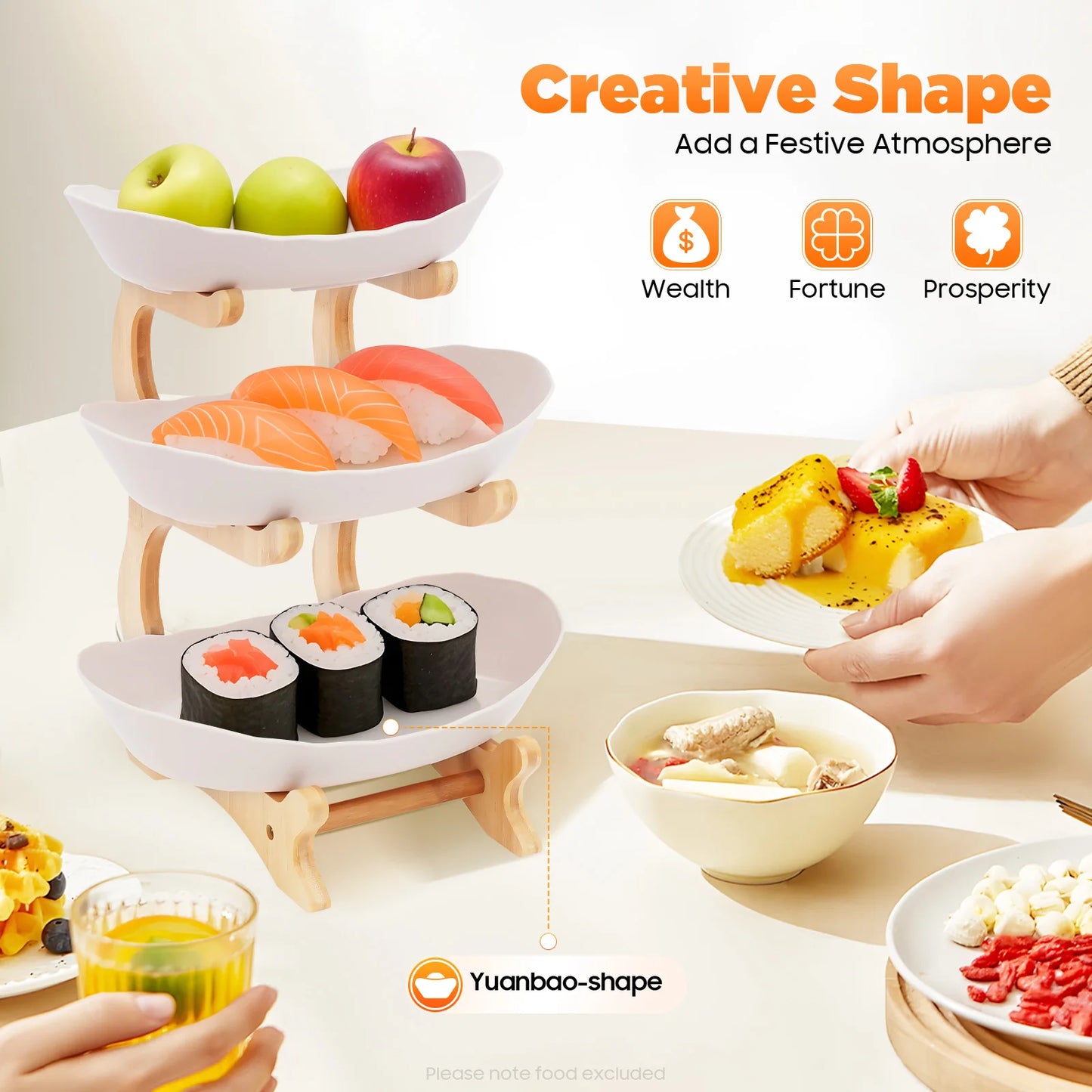 3-Tier Bamboo Wood Fruit Plate Stand for Parties and Desserts