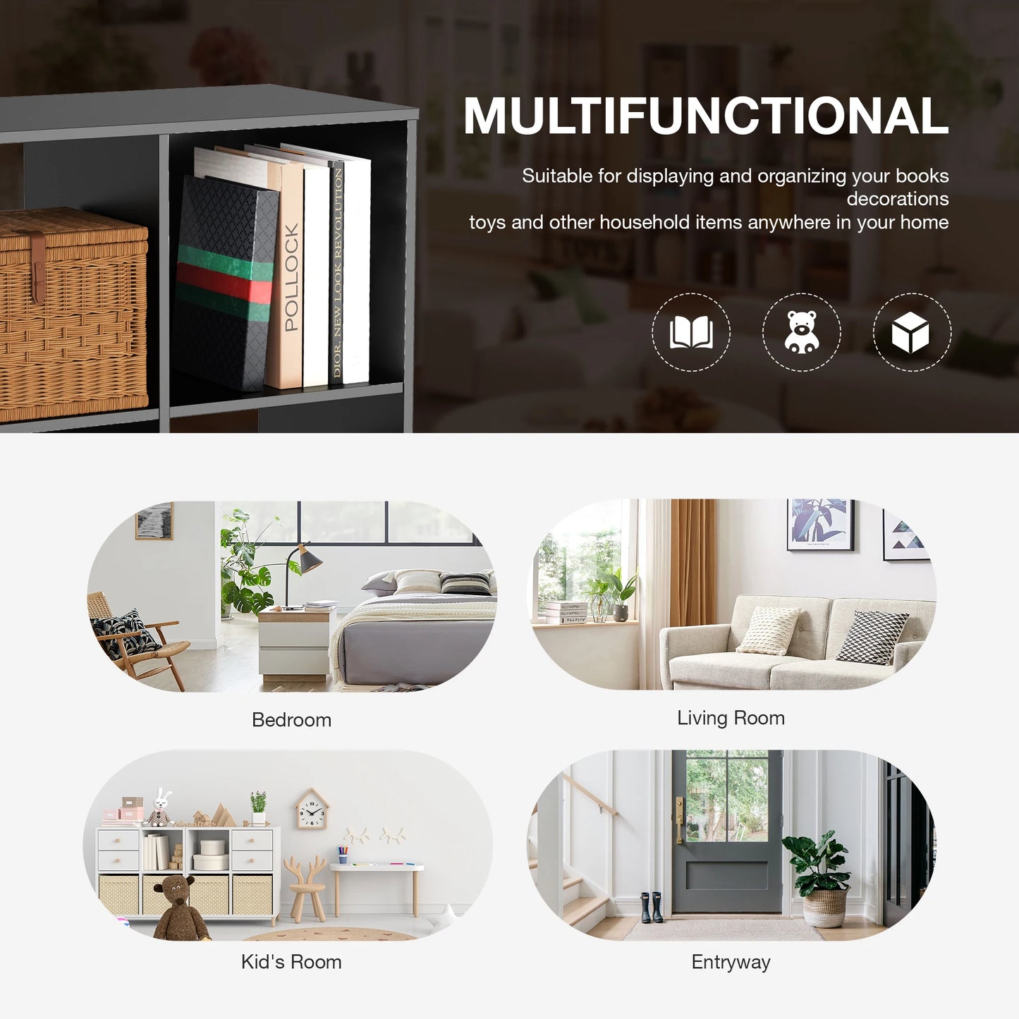JHK 9 Cube Wood Storage Organizer Bookcase For Living Room